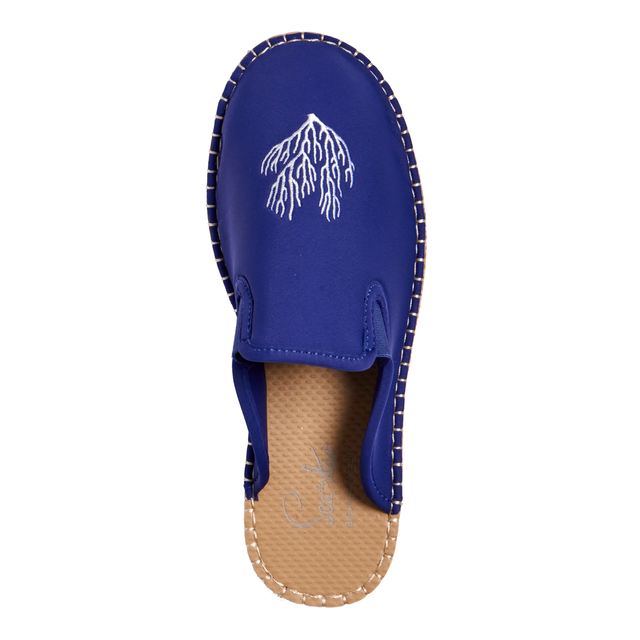 Navy Coral Embroidered Women's Harbourside Mule Slippers - Comfortable House Shoes for Relaxing at Home, Lounging & Casual Wear