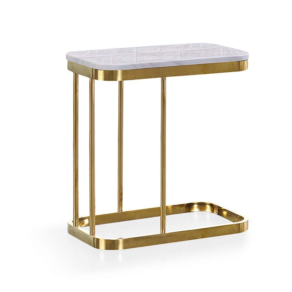 Marble C-Shaped End Table - Gold & White Side Table for Coffee & Cocktails