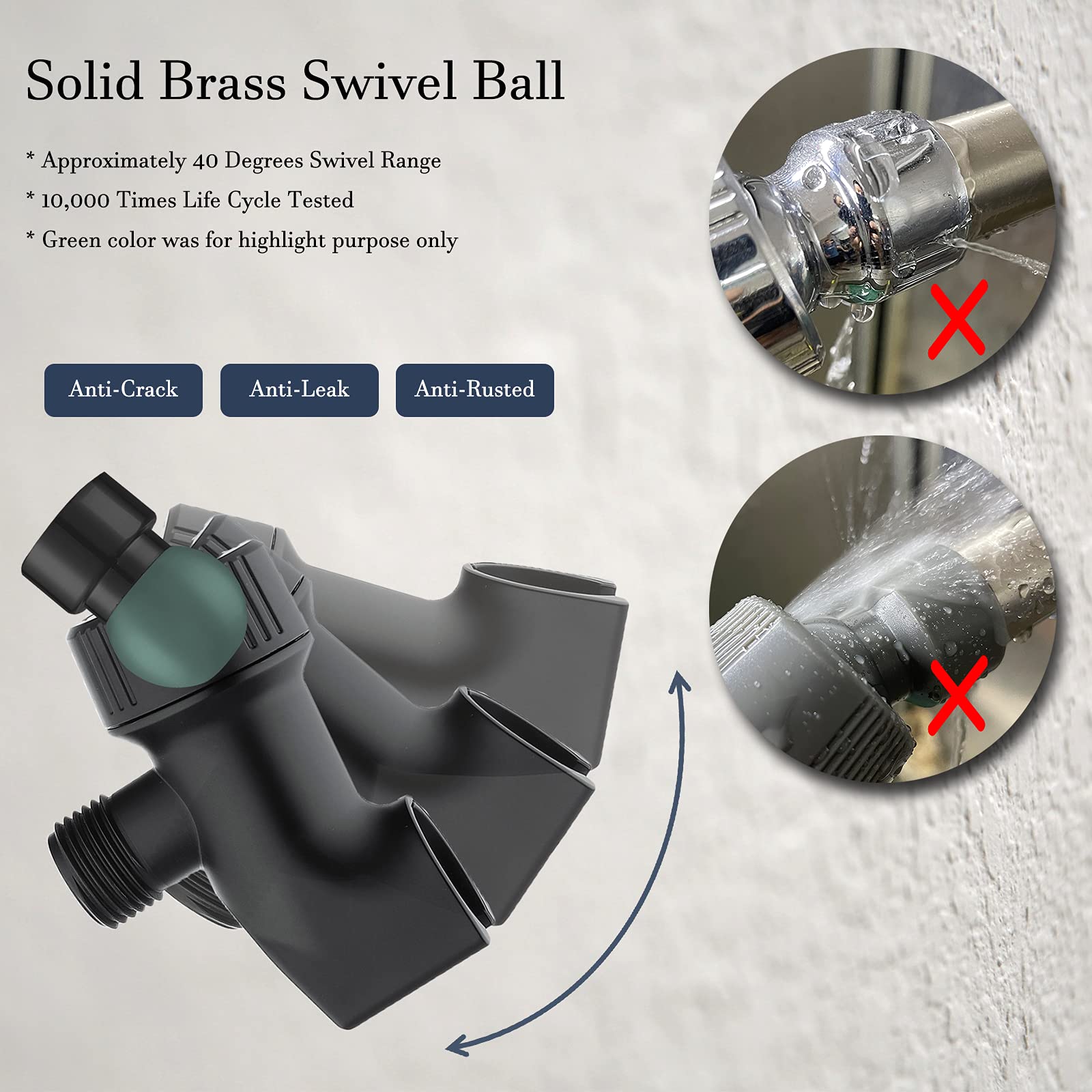 2-Pack Universal Shower Head Holder with Adjustable Brass Pivot - Matte Black Shower Hose Bracket for Bathroom, Spa & RV - Perfect for Handheld Shower Wand Mounting