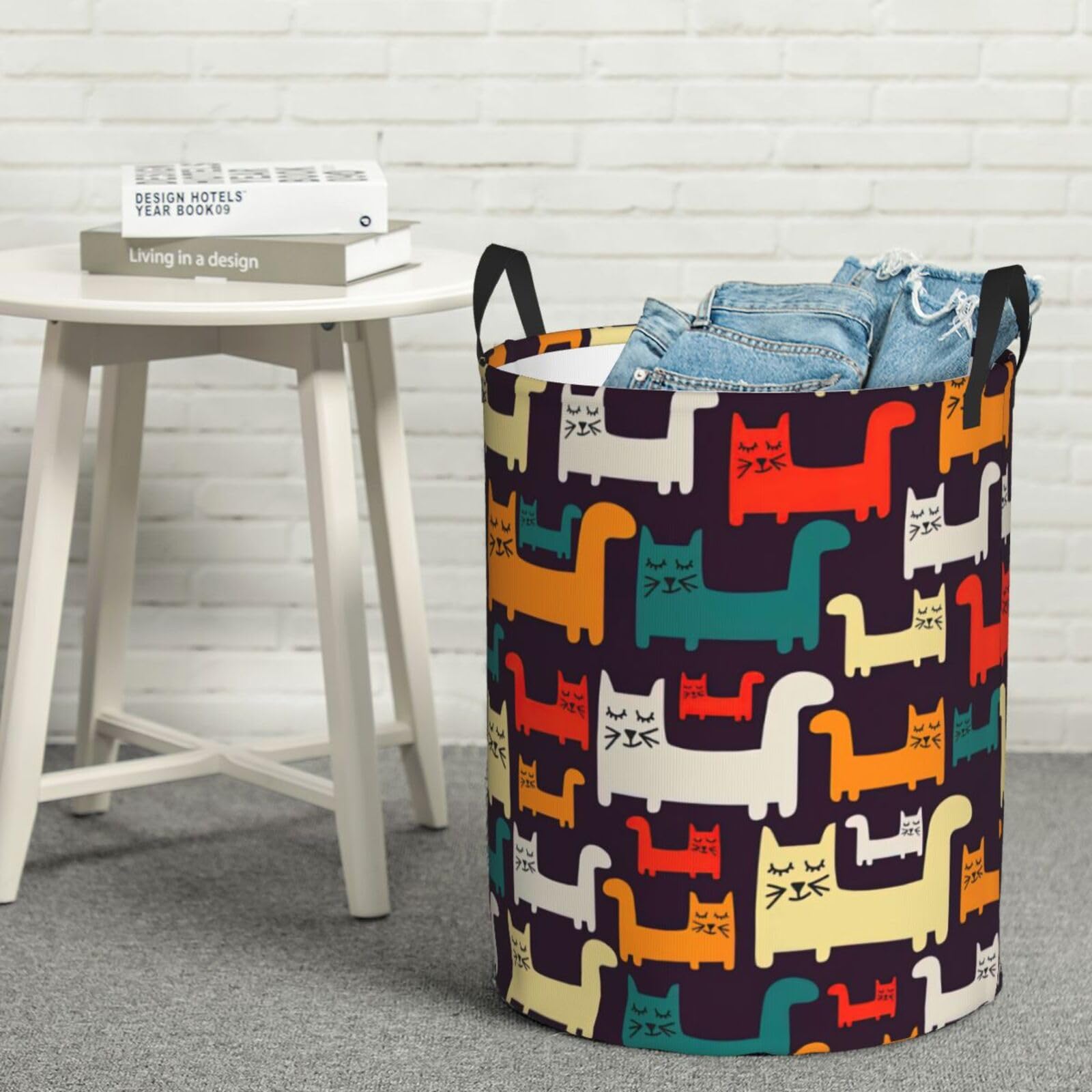 Waterproof Canvas Laundry Basket with Handle - Cat Print Storage Box for Toys, Clothes & Home Organization - Perfect for Kids' Room, Nursery & Pet Supplies Storage