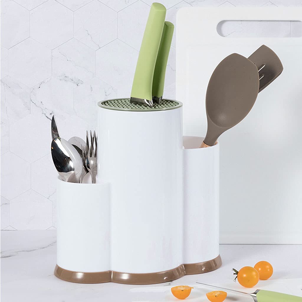 Universal Multi-Function Knife Block & Kitchen Tool Holder - Double Layer Storage Barrel for Chefs Knives & Utensils - White Kitchen Organizer for Countertop - Perfect for Home Chefs & Professional Kitchens