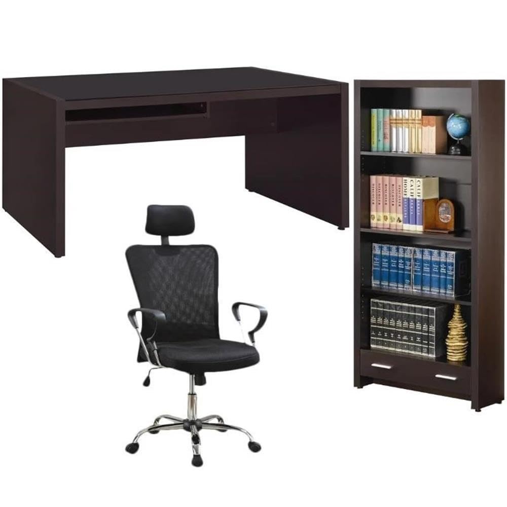 Home Square 3-Piece Office Furniture Set - Computer Desk, Bookcase & Executive Chair for Home Office, Study Room or Workspace