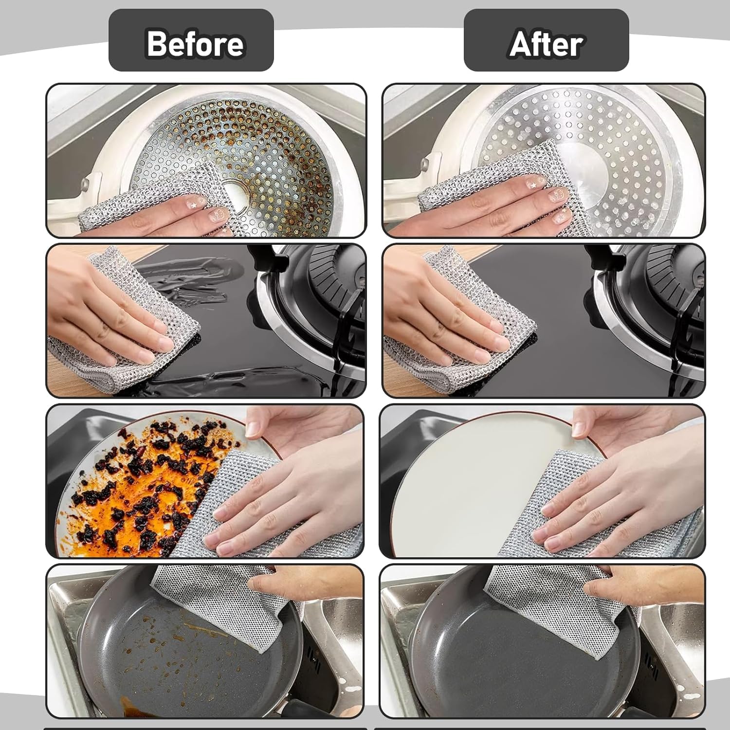 Premium Non-Scratch Wire Dish Cloths - 3 Pack Multipurpose Kitchen Cleaning Rags for Wet & Dry Use | Gentle on Dishes, Countertops, Sinks | Ideal for Washing, Scrubbing & Polishing