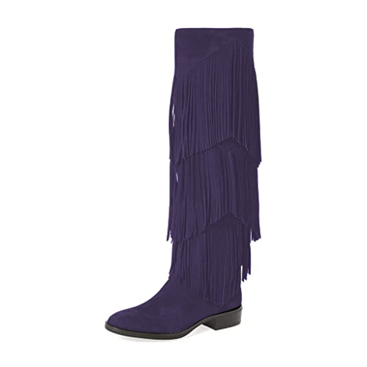 YDN Women's Stylish Fringe Knee High Riding Boots - Round Toe, Low Stacked Heel, Suede Winter Boots for Women (US 4-15) | Perfect for Casual Outfits, Winter Fashion & Horseback Riding