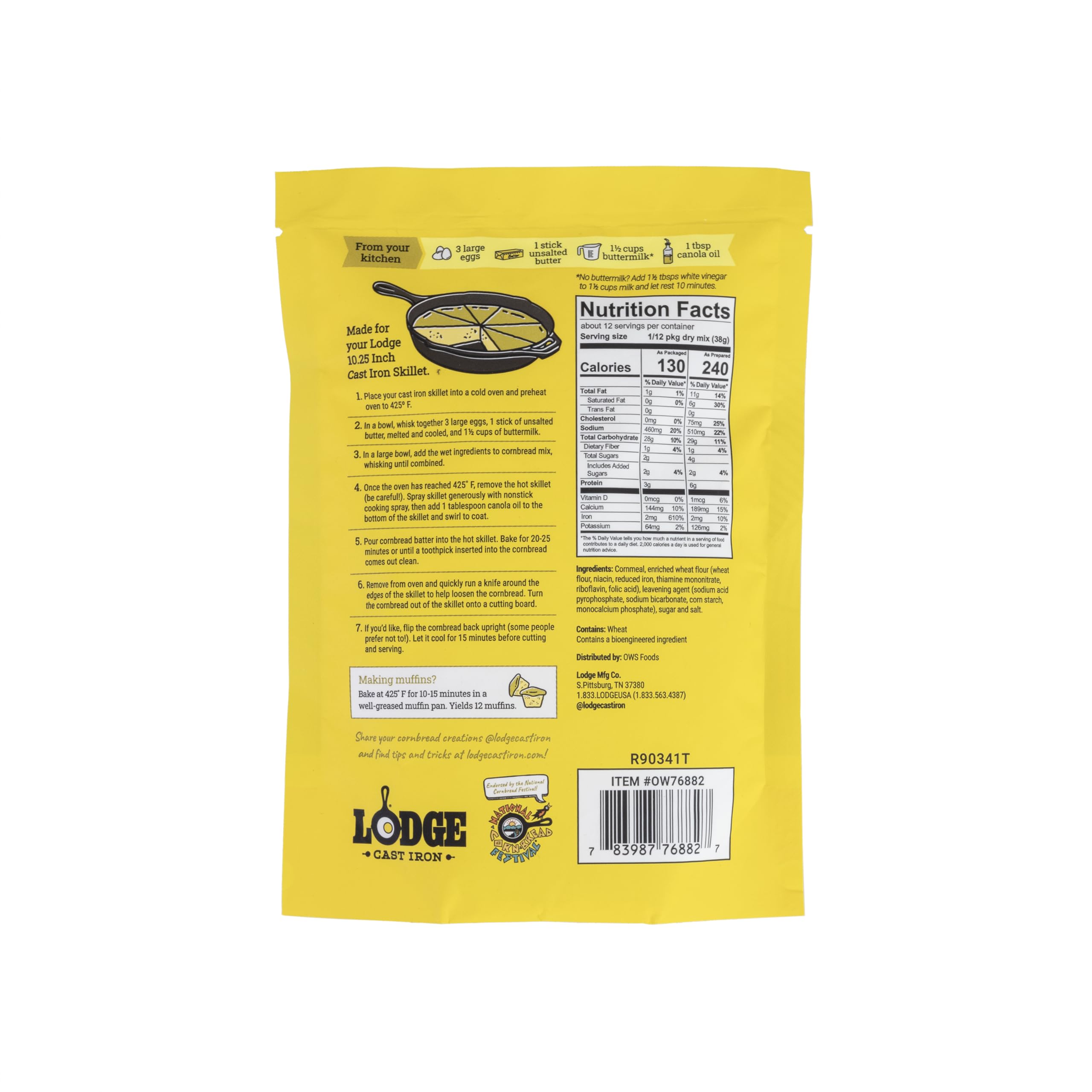 Authentic Southern Lodge Cast Iron Skillet Cornbread Mix - 16oz (4 Pack) | Perfect for Cast Iron Skillets, Wedge Pans & Muffin Tins | Non-GMO Ingredients | Ideal for Family Dinners, BBQs & Holiday Baking