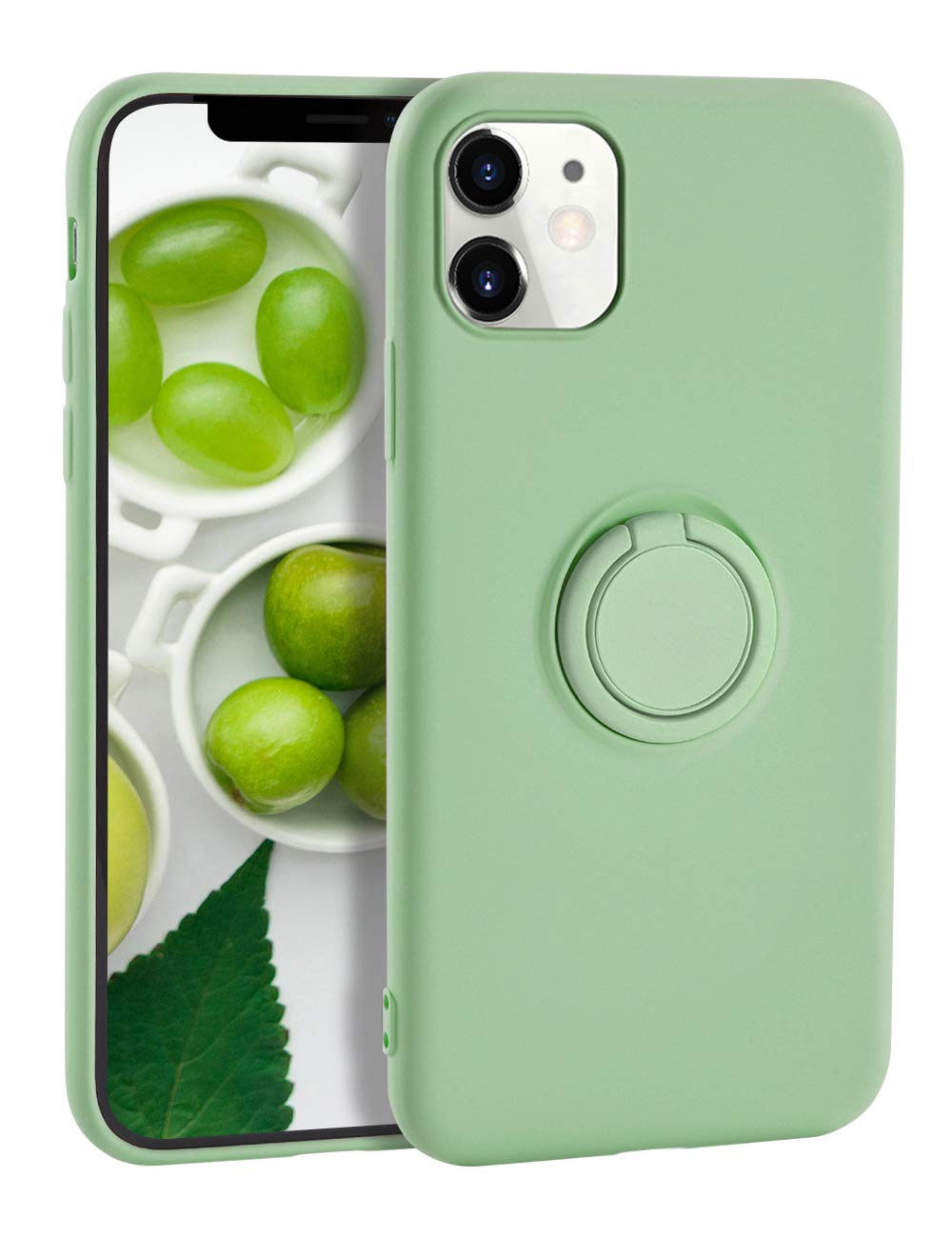 Yoopake iPhone 11 Liquid Silicone Case with Ring Stand & Magnetic Car Mount - Slim Soft Protective Cover for iPhone 11 (Green) - Perfect for Daily Use, Work & Travel