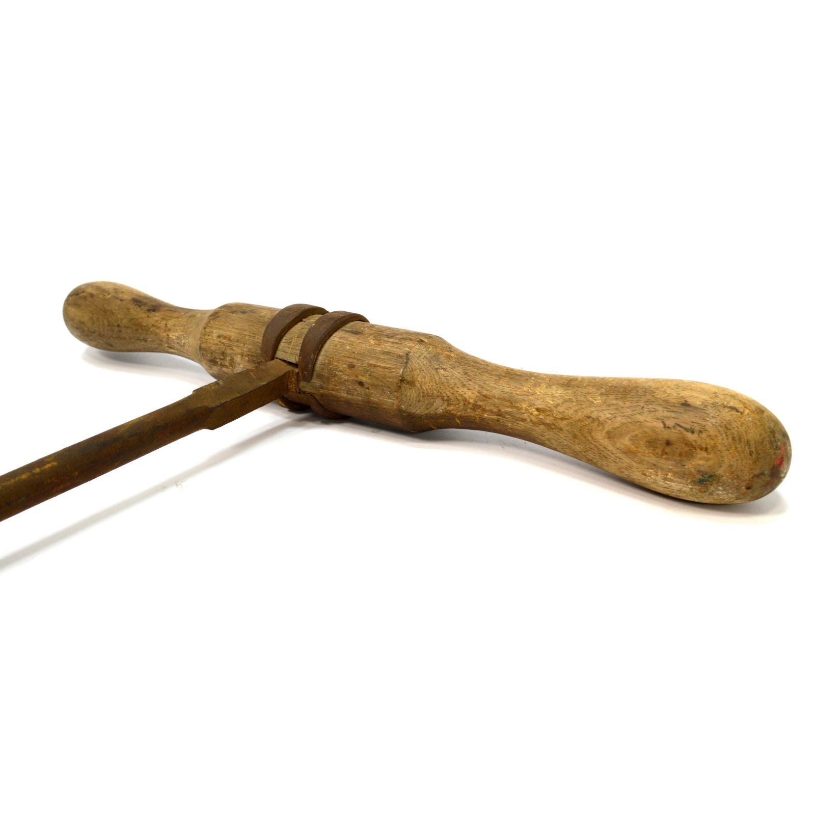 Antique T-Handle Beam Auger - Unbranded Log Boring Tool with 2 Bore Bits - Primitive Wood Drill for Carpentry, DIY Projects & Timber Construction