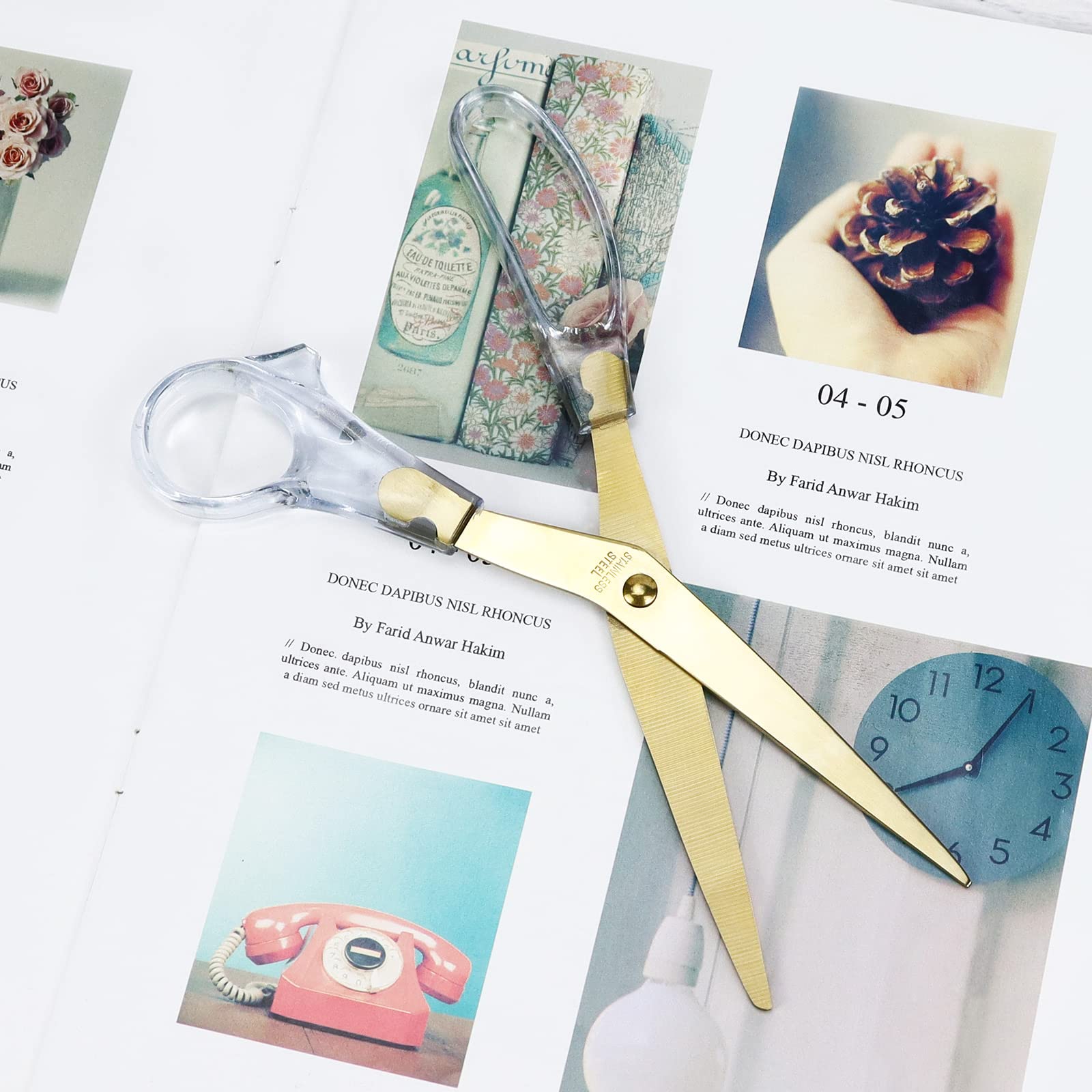 Koqye Premium Gold Stainless Steel Scissors with Clear Acrylic Handle - Sharp Craft Scissors for Home, Office & School - Perfect for Paper Cutting, Gift Wrapping & DIY Projects
