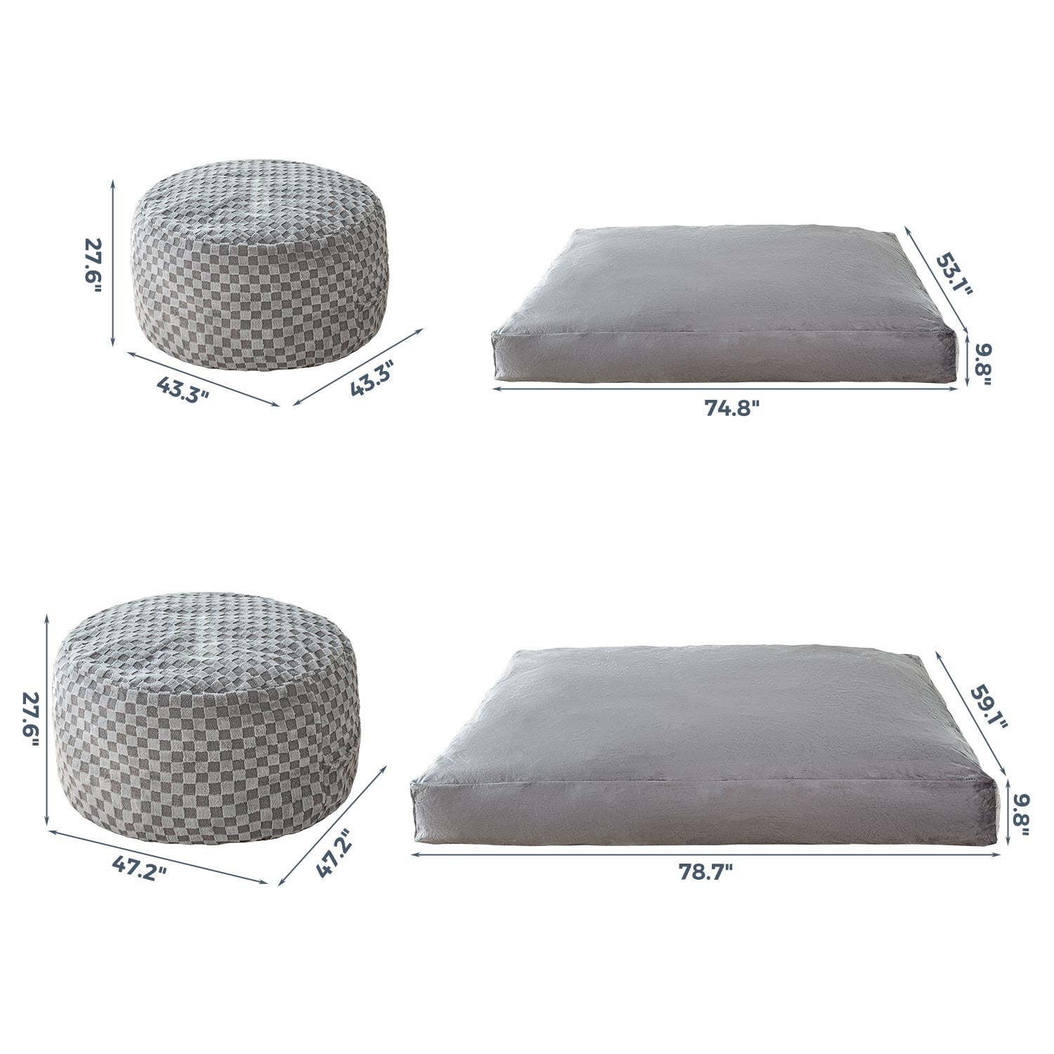 MAXYOYO Giant Bean Bag Bed - Convertible Bean Bag Chair to Bed with Jacquard Shaggy Plush Removable Cover for Living Room & Bedroom (Grey) - Perfect for Lounging, Gaming, and Guest Sleeping