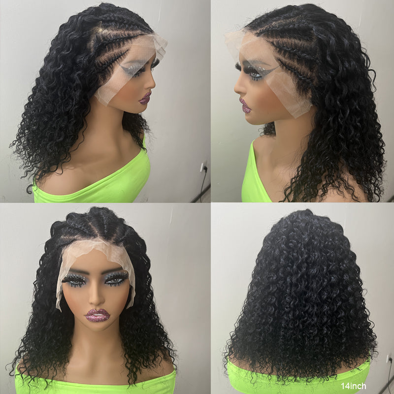 Eullair Quick Install Pre-Styled 13x4 Lace Front Wig - Human Hair Braiding Bob with Half Braid Half Curly 180 Density | Perfect for Daily Wear, Parties & Cosplay