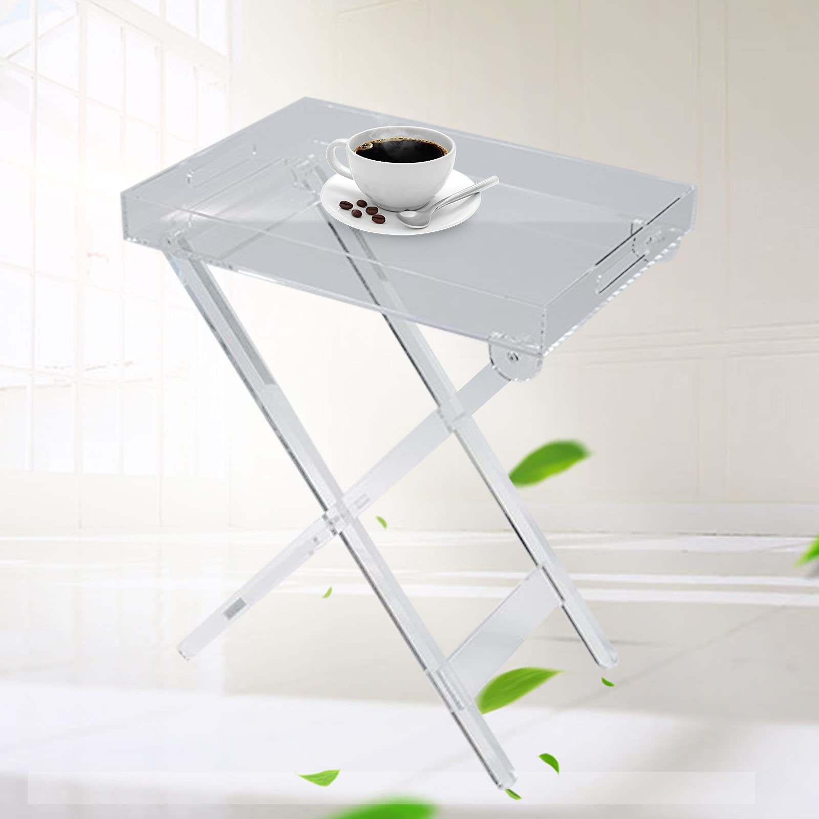 Clear Acrylic Folding Tray Table - Modern Transparent Side Table for Living Room, Sofa, Bedroom | Portable Snack Coffee Laptop End Table for Home Office & Small Space Use