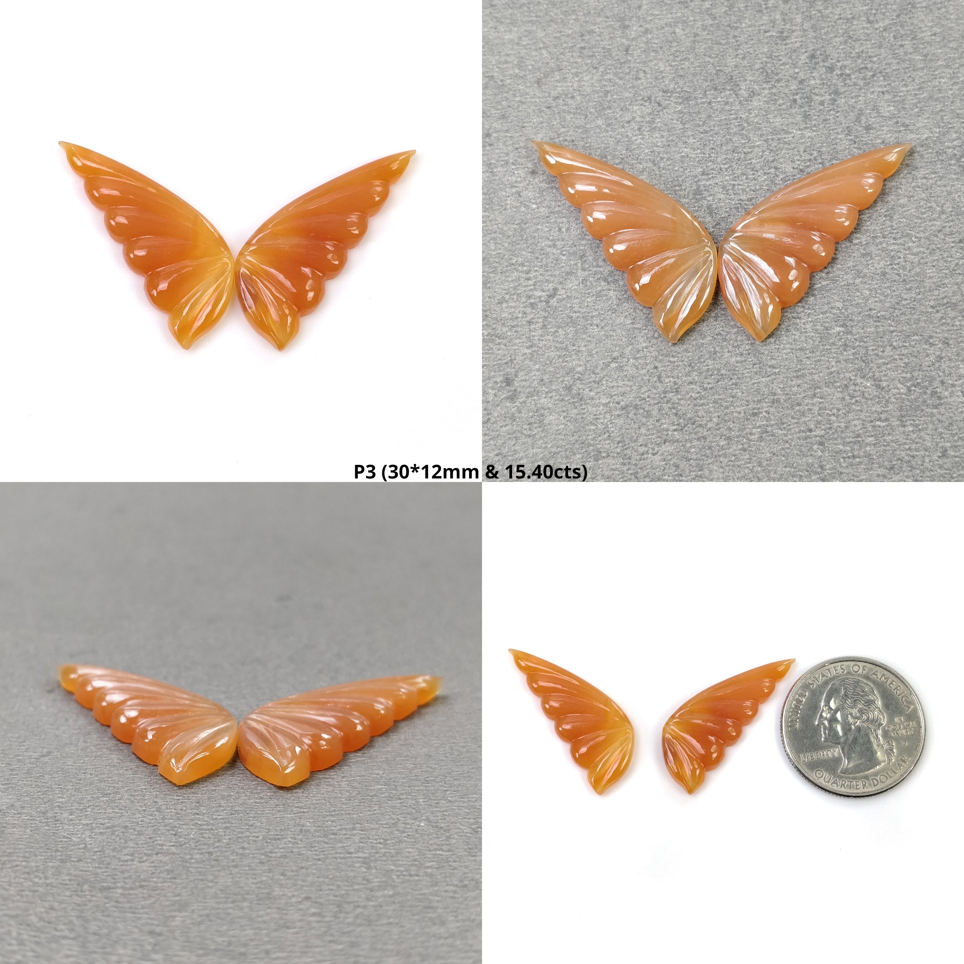Natural Untreated Botswana Striped Agate Gemstone Carving - Hand Carved Bi-Color Agate Butterfly Pendant (29x13mm & 35x13mm Pair) for Jewelry Making, Meditation & Spiritual Healing