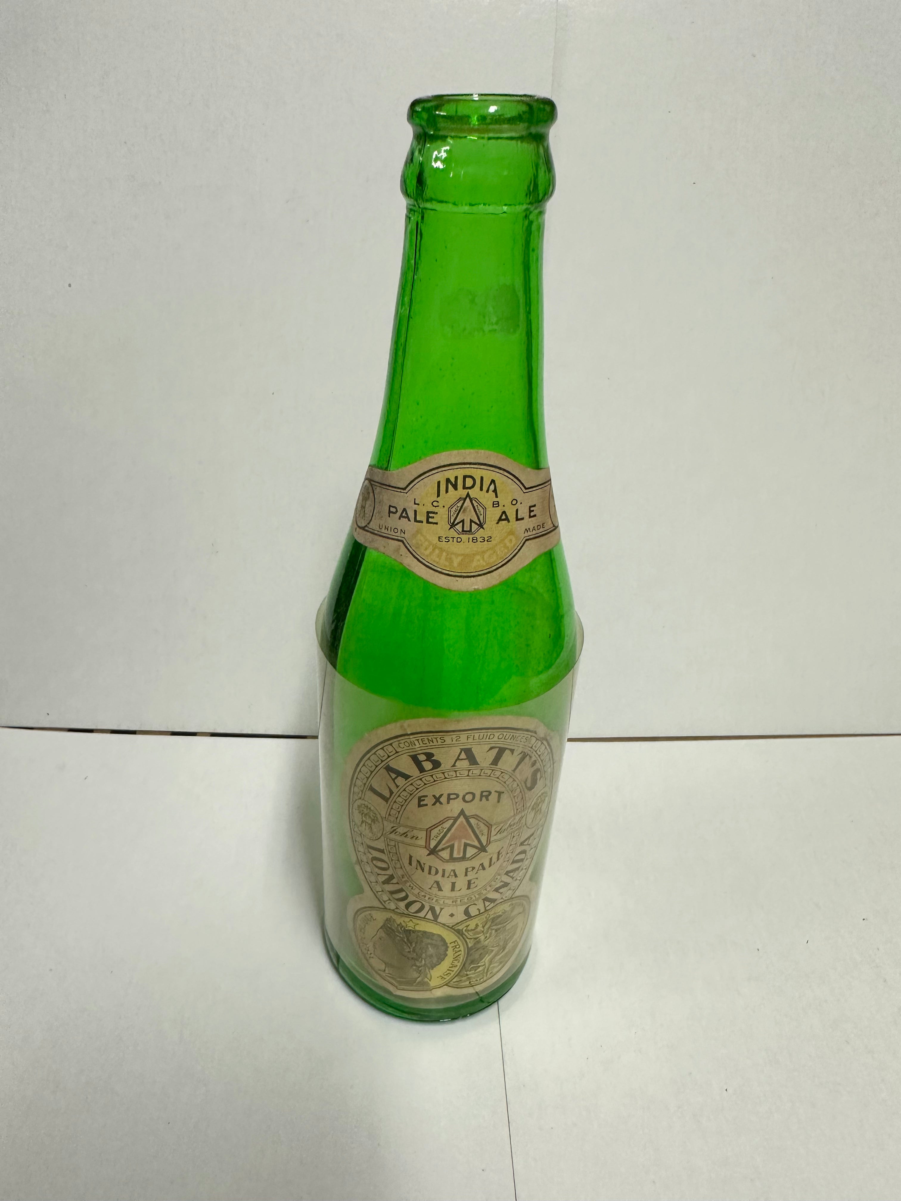 Vintage Labatt's Beer Indian Pale Ale Empty Bottle - Rare 1930s Collectible for Home Bar Decor, Man Cave Display & Retro Beer Memorabilia Collection