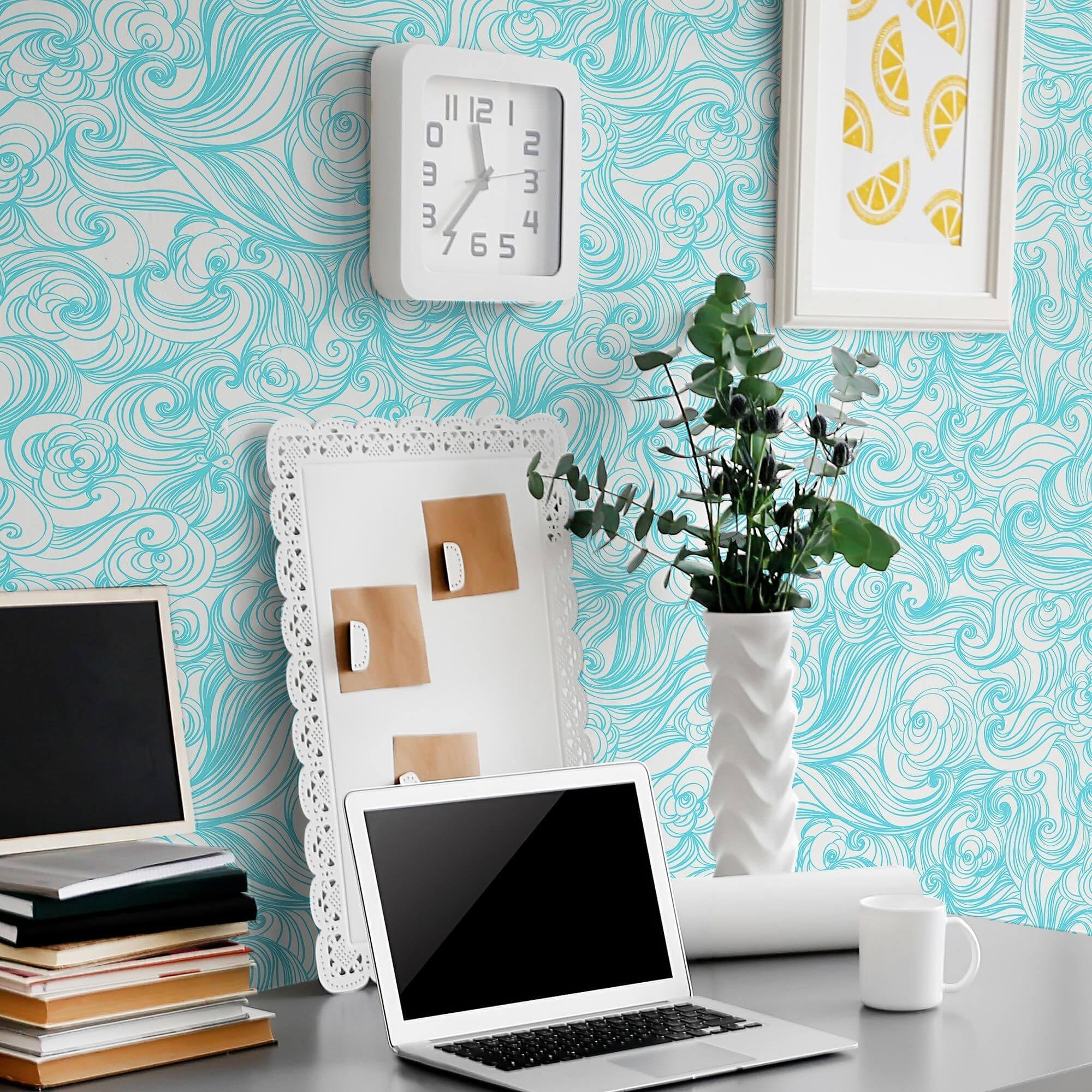 Blue Japanese Style Peel and Stick Removable Wallpaper - Self-Adhesive Decorative Wall Covering for Bedroom, Living Room, Kitchen, Office (Design 5029)