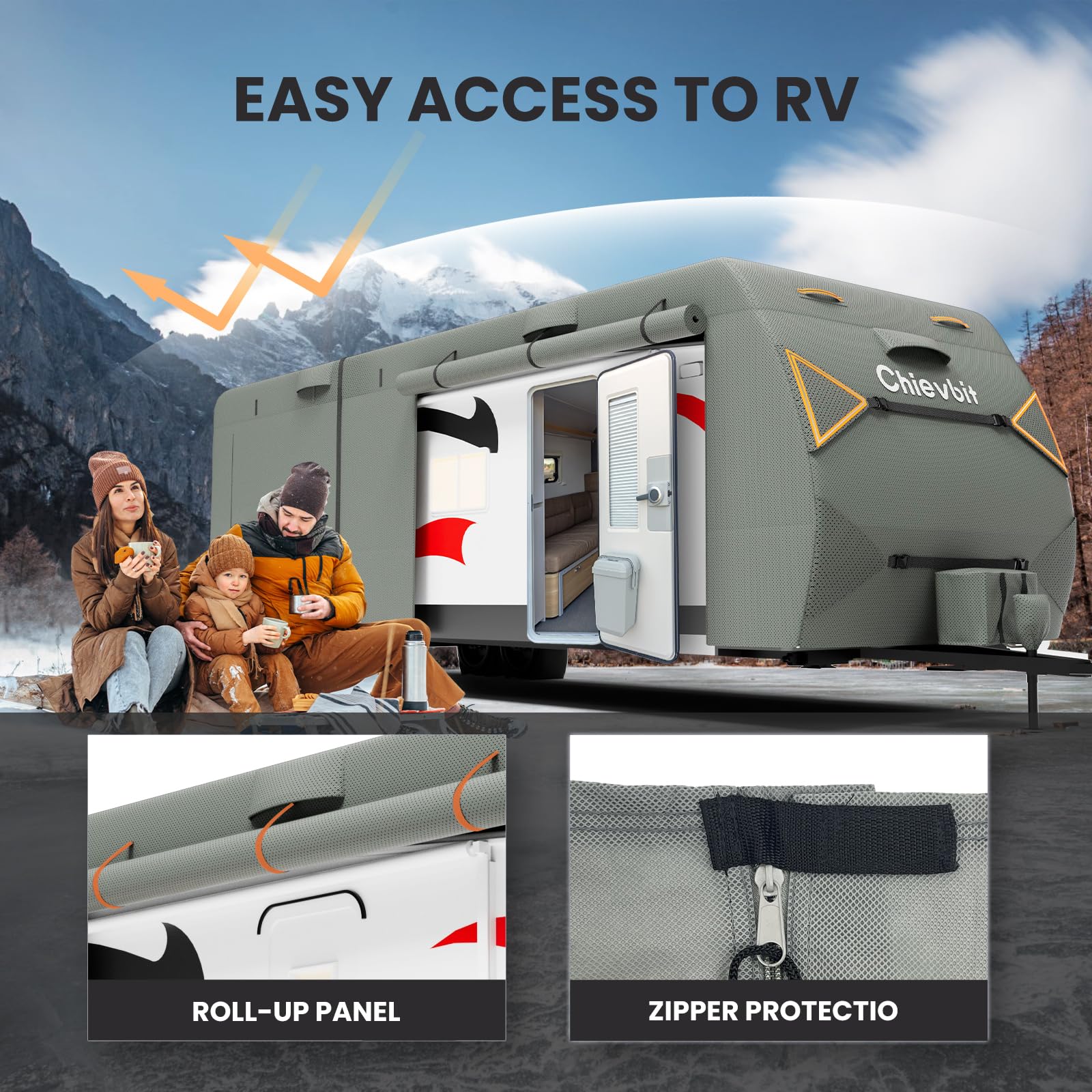20'-22' Heavy Duty RV Travel Trailer Cover - 7-Layer Windproof & Anti-Tear Camper Cover with Repair Patches, 2 Extra Straps & 4 Tire Covers - Perfect for Outdoor Storage & Winter Protection
