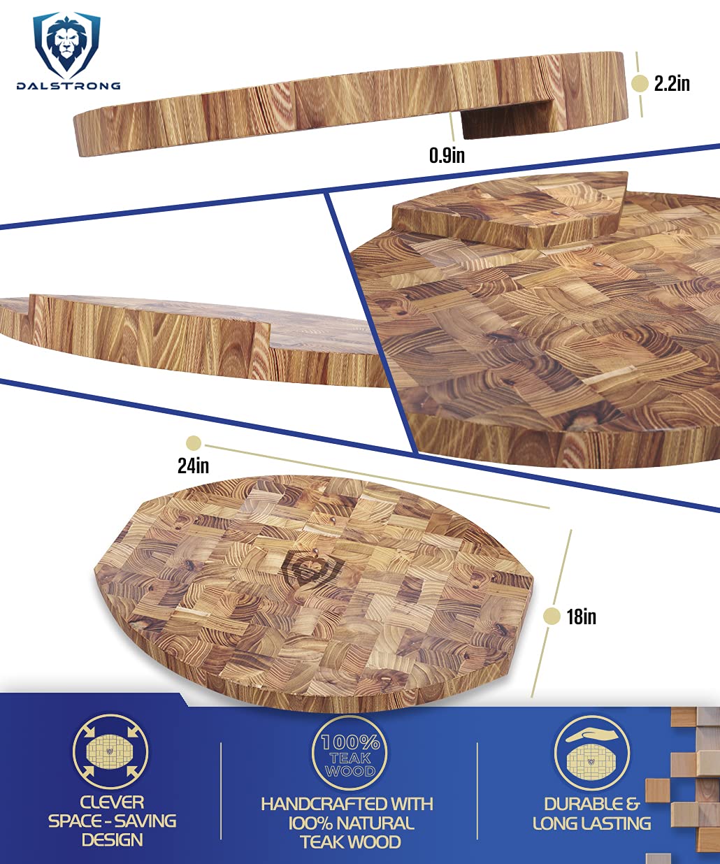 Premium DALSTRONG Corner Counter Cutting Board - Lionswood End-Grain Teak Wood with Slicing & Carving Knife Set - 12