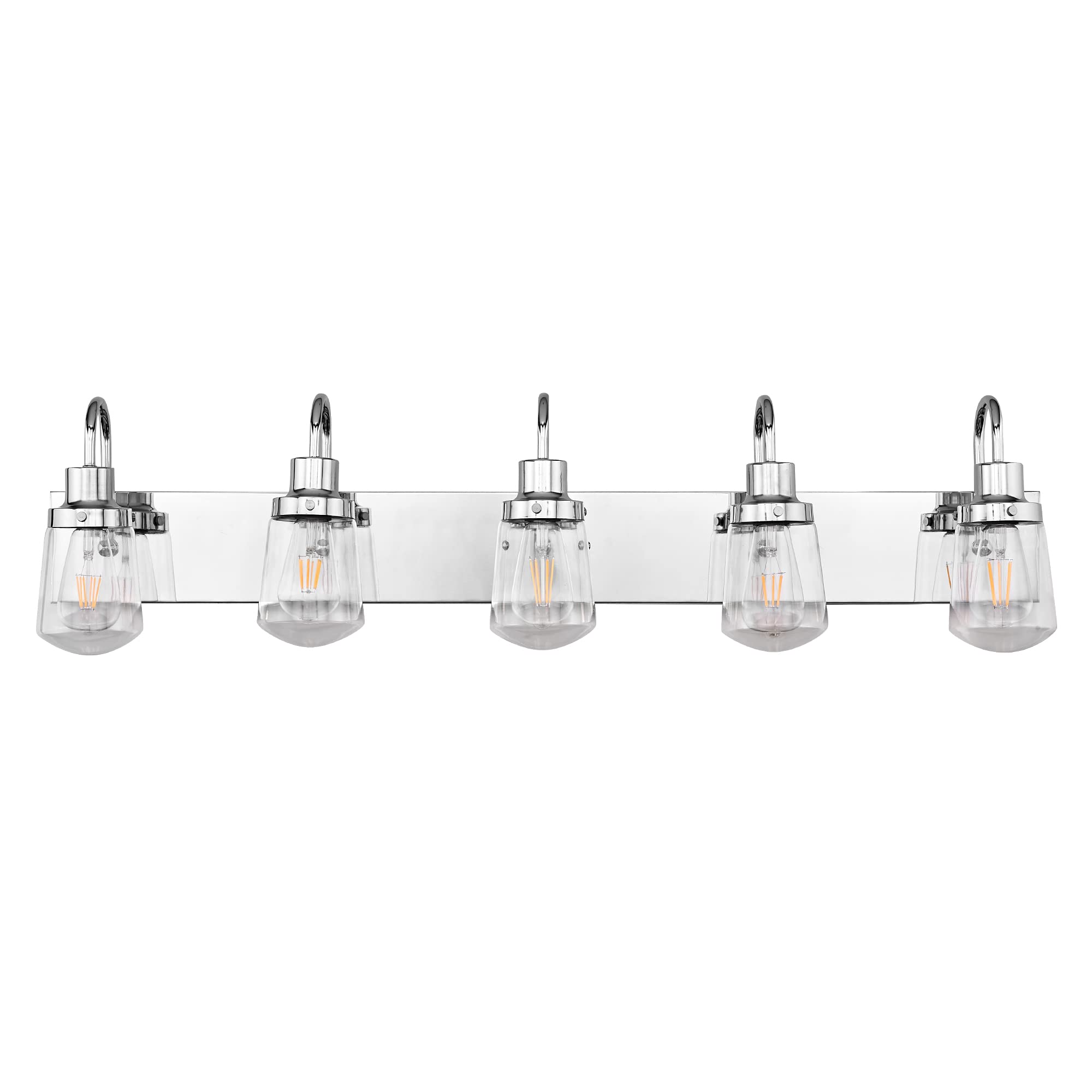 Modern Chrome Bathroom Vanity Light Fixture - 5-Light Classic Wall Sconce with Clear Glass Shade for Bathroom, Hallway, Entryway, Kitchen & Bedroom | Elegant Lighting for Home Decor & Interior Design