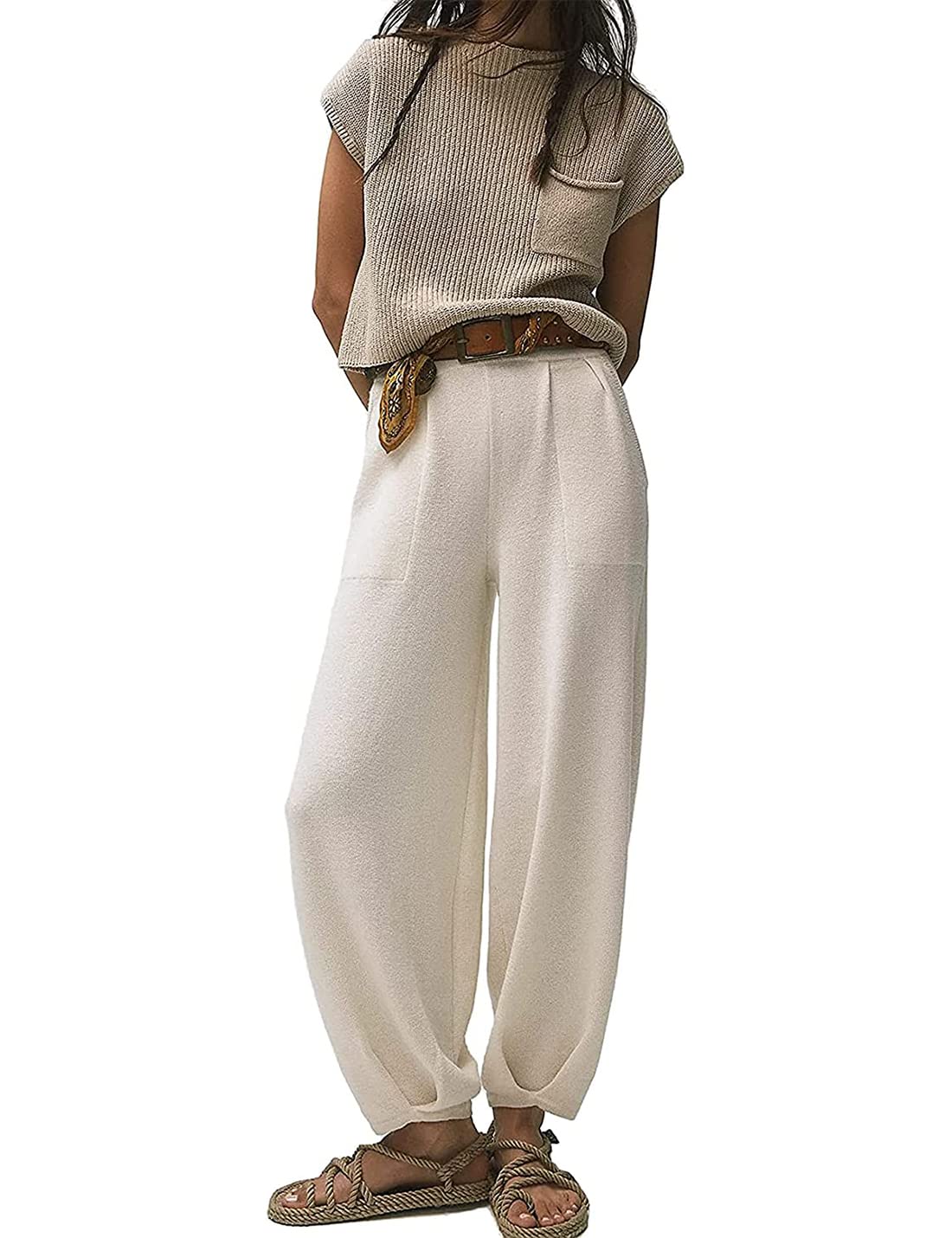 Bankeng Women's 2 Piece Sweater Set - Knit Sleeveless Pullover Top & High Waisted Lounge Pants Outfit | Casual Loungewear, Home Wear & Winter Comfort Outfit for Women