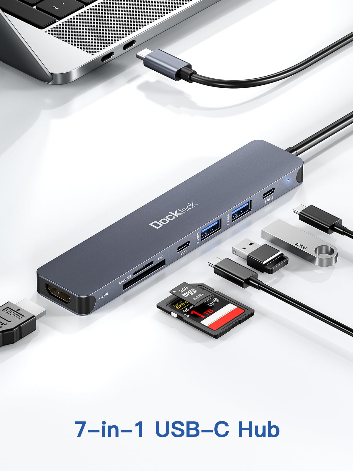 7-in-1 USB C Hub with 4K HDMI, 100W PD Charging, 5Gbps USB-C & 2 USB-A Ports, SD/TF Card Reader - Compatible with MacBook Pro/Air, iPad Pro, Surface Pro, Steam Deck, XPS, HP - Perfect for Work, Travel & Home Office Connectivity
