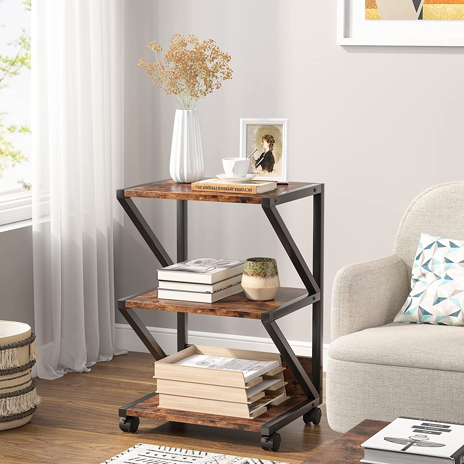 3 Tier Rolling Printer Stand Cart with Wheels - Under Desk Storage Shelf Organizer for Home Office, School, and Workspace