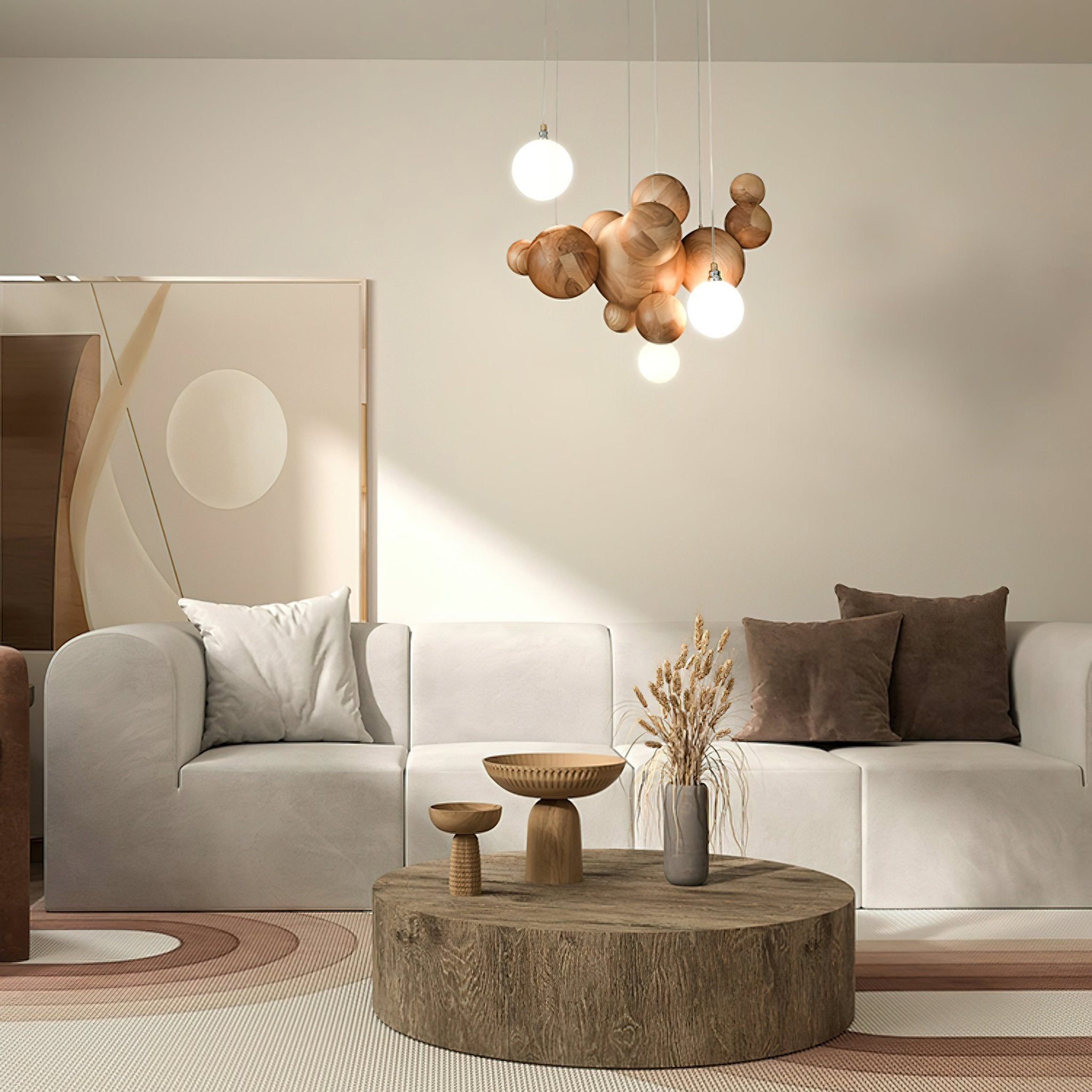 Stylish Bubble Wood Ball Chandelier - Handcrafted Natural Wood Pendant Light Fixture for Dining Room, Bedroom, or Living Room Decor
