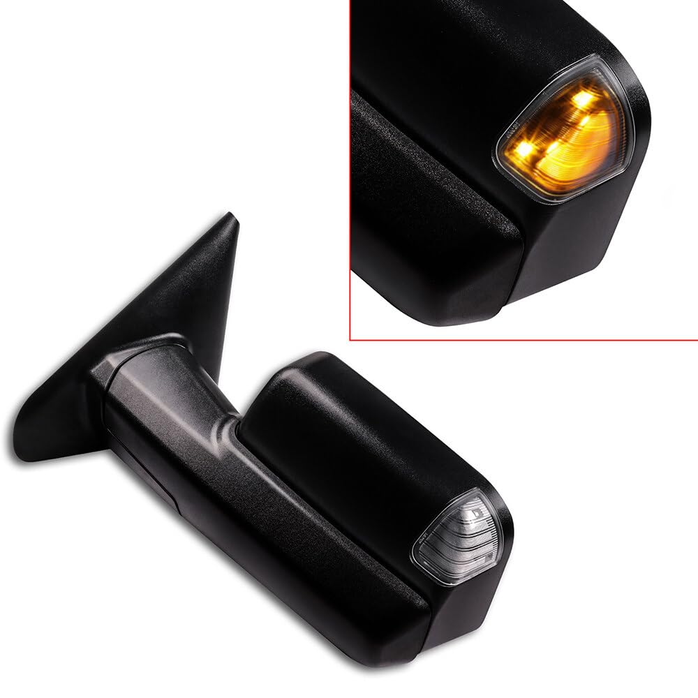 ECCPP Power Heated Towing Mirrors with Turn Signal - Replacement for Dodge Ram 1500/2500/3500 (2002-2008) - Manual Flip-Up Black Cover - Perfect for Towing Trailers & Heavy-Duty Hauling