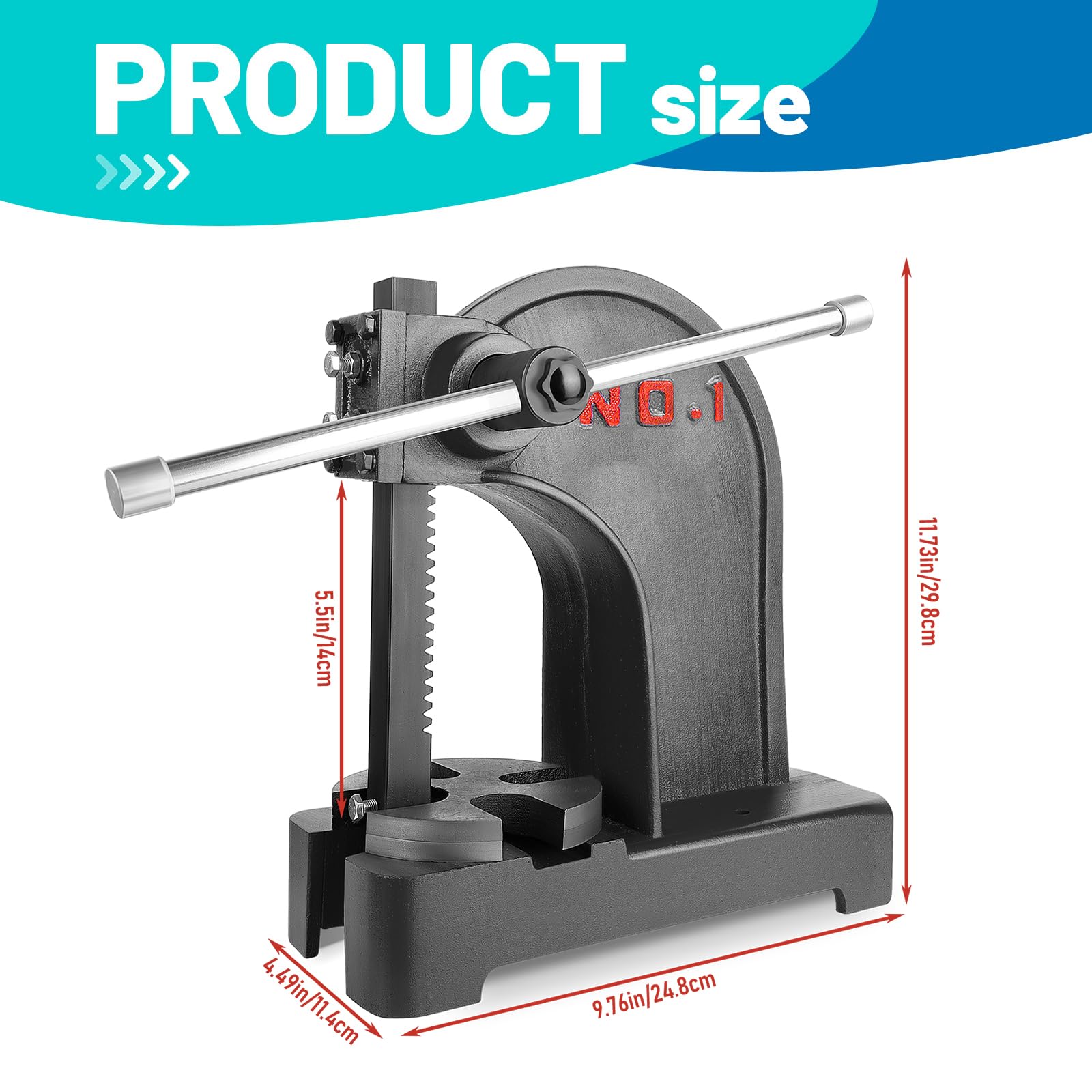 1 Ton Heavy Duty Cast Iron Arbor Press - Manual Desktop Hand Press for Riveting, Punching & Bending | 5.5