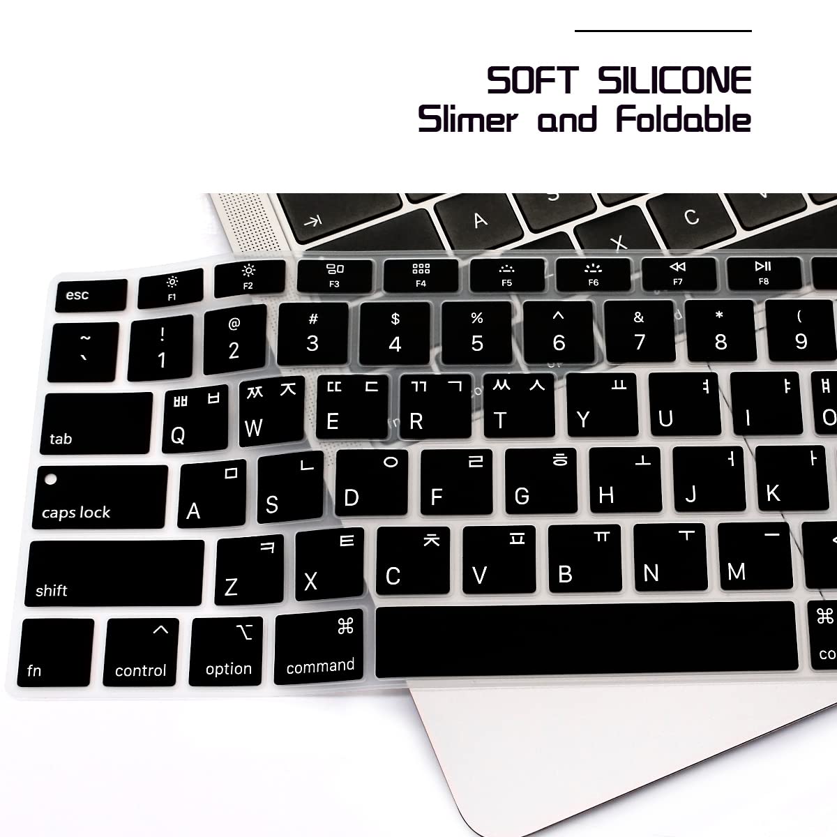 HRH Korean Language Silicone Keyboard Cover for MacBook Air 13 Inch (2018 Model A1932) - Retina Display & Touch ID - US Layout - Black - Protects from Dust & Spills for Office & Home Use