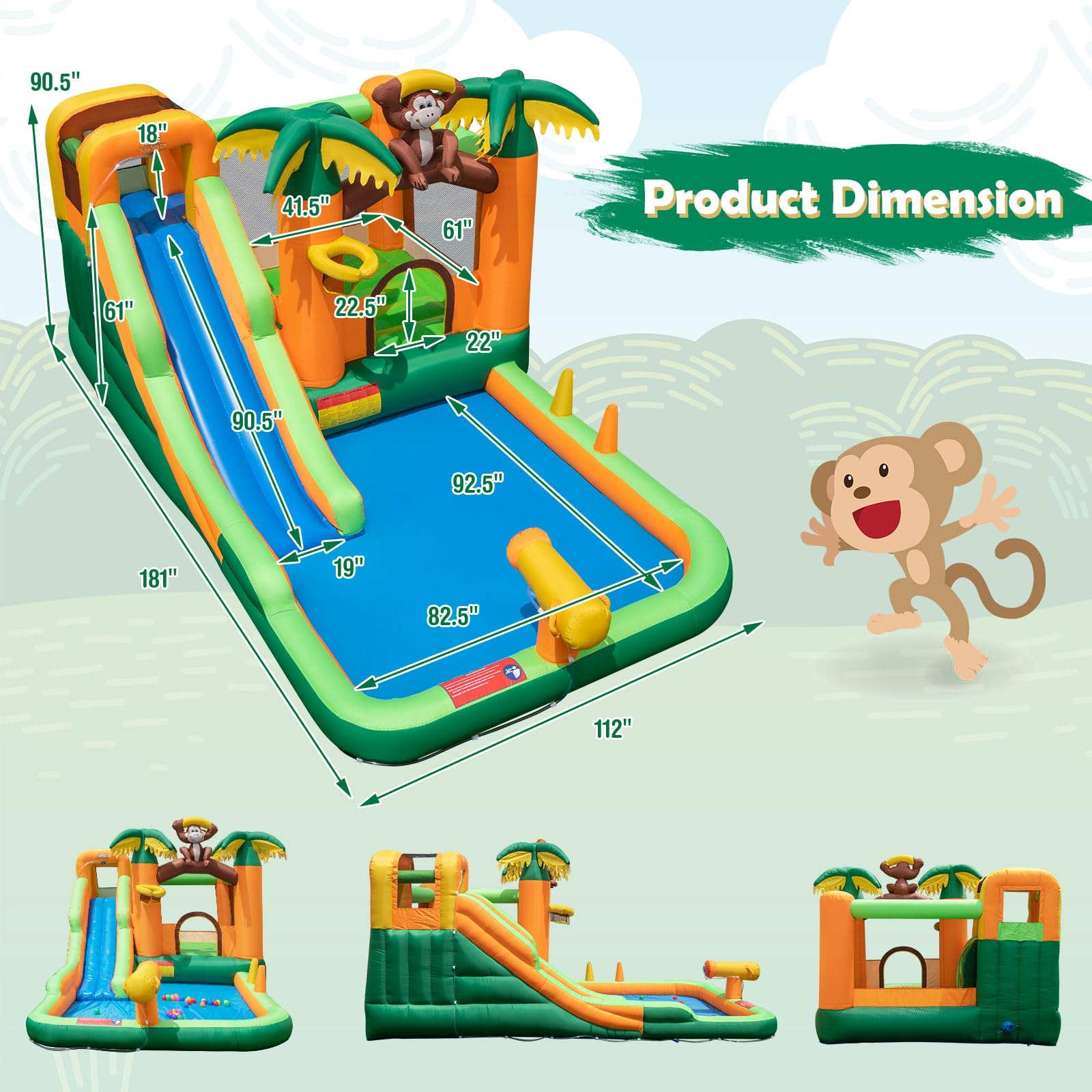 BOUNTECH Inflatable Water Slide with Long Slide, Splash Pool & Climbing Wall - Bounce House Water Slide for Kids, Outdoor Blow Up Bouncy Castle - Perfect for Backyard Parties, Summer Fun, Birthday Gifts & Family Gatherings