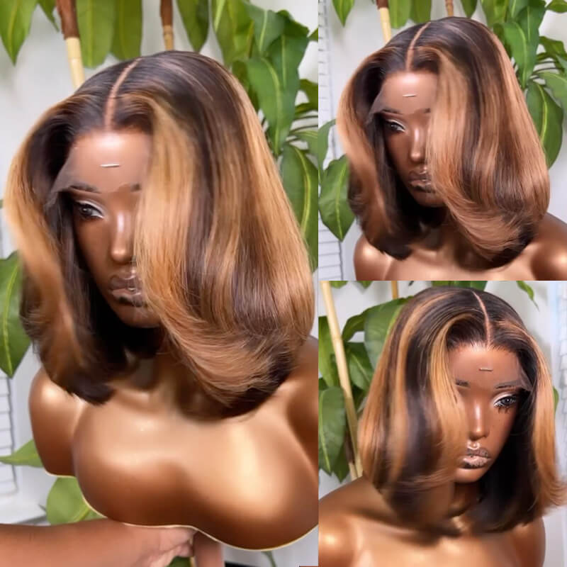 Eullair 13x4 Lace Front Wig Human Hair Bob Cut with Layered Curtain Bangs for Women - Perfect for Daily Wear, Cosplay & Special Occasions