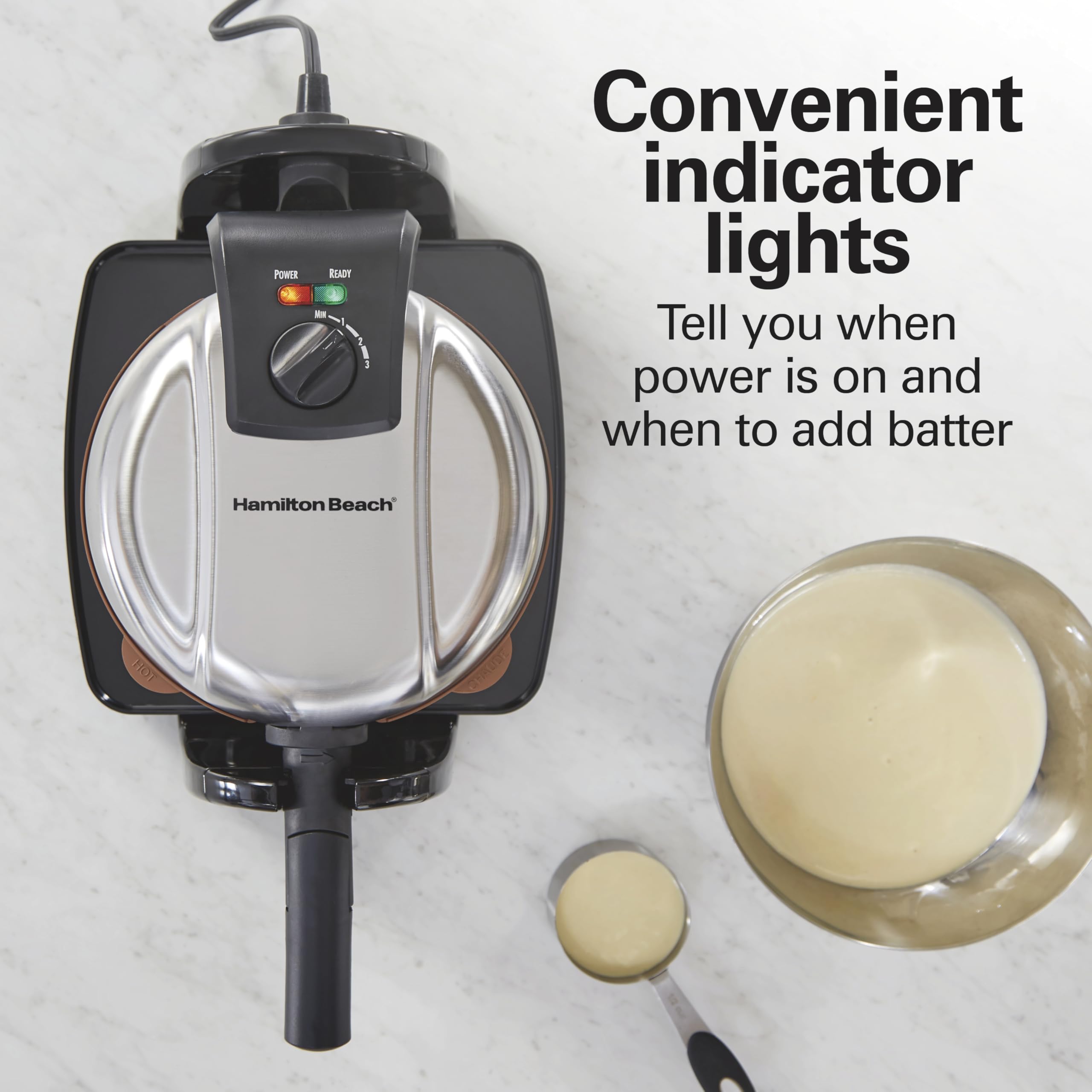 Hamilton Beach 26031 Belgian Waffle Maker - Removable Nonstick Plates, Single Flip, Ceramic Grids, Black - Perfect for Breakfast, Brunch & Family Gatherings