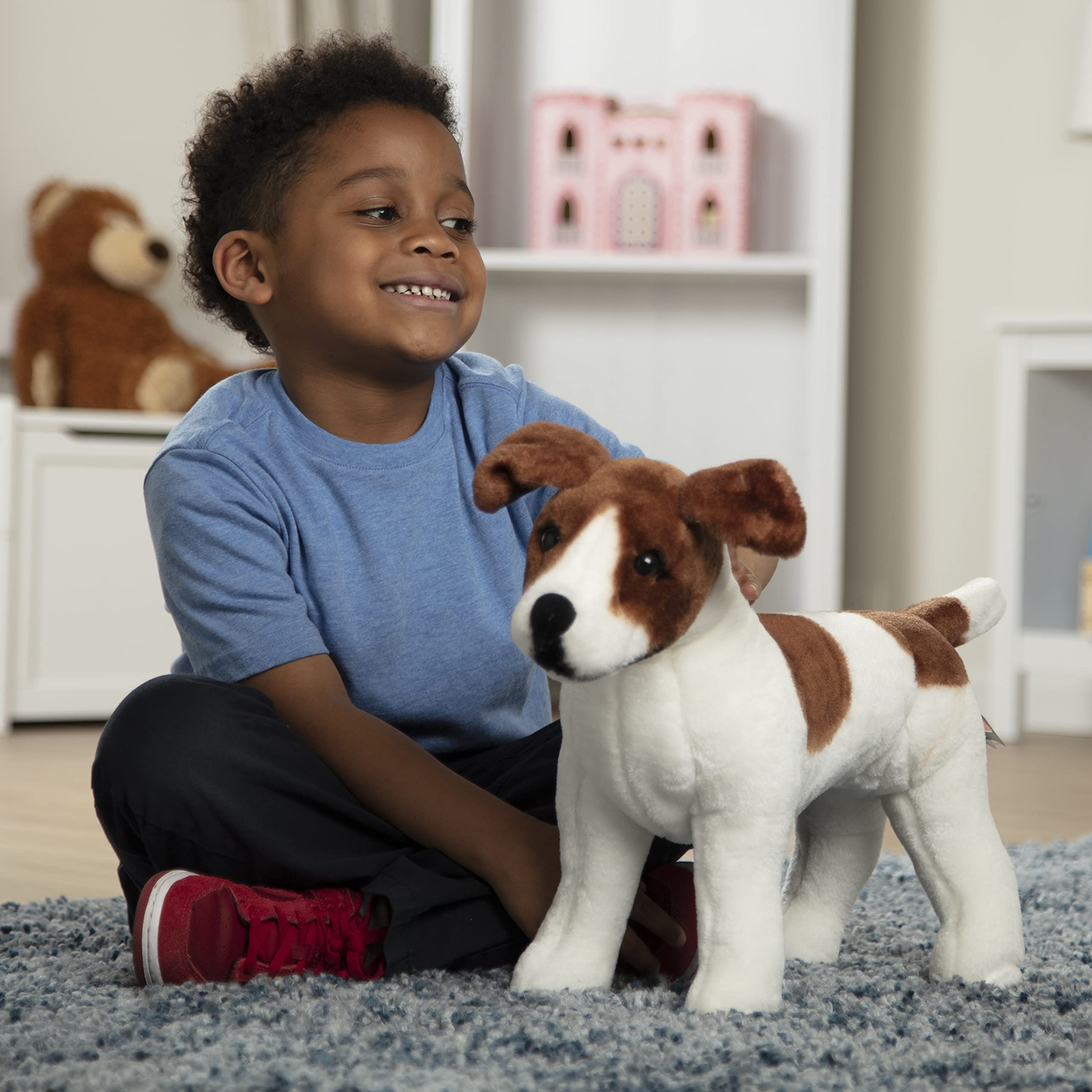 Melissa & Doug Giant Jack Russell Terrier Plush Toy - 12+ Inch Lifelike Stuffed Animal Dog for Kids, Soft & Cuddly Pet Companion - Perfect for Playtime, Nursery Decor & Gift Giving