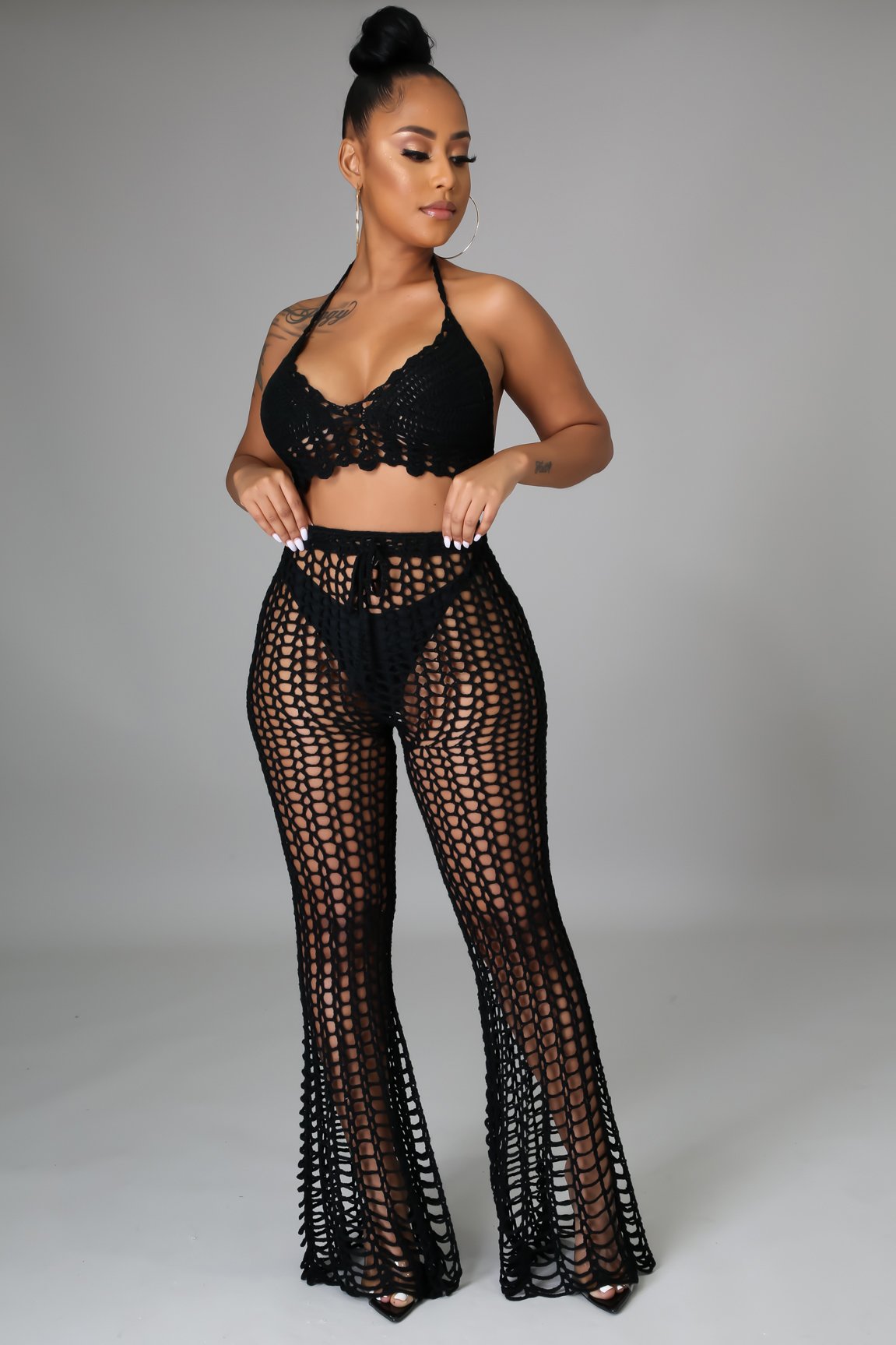 Black Beach Retreat 2 Piece Set - Women's Swimwear Cover Up & Sarong - Perfect for Poolside, Vacation, and Summer Getaways