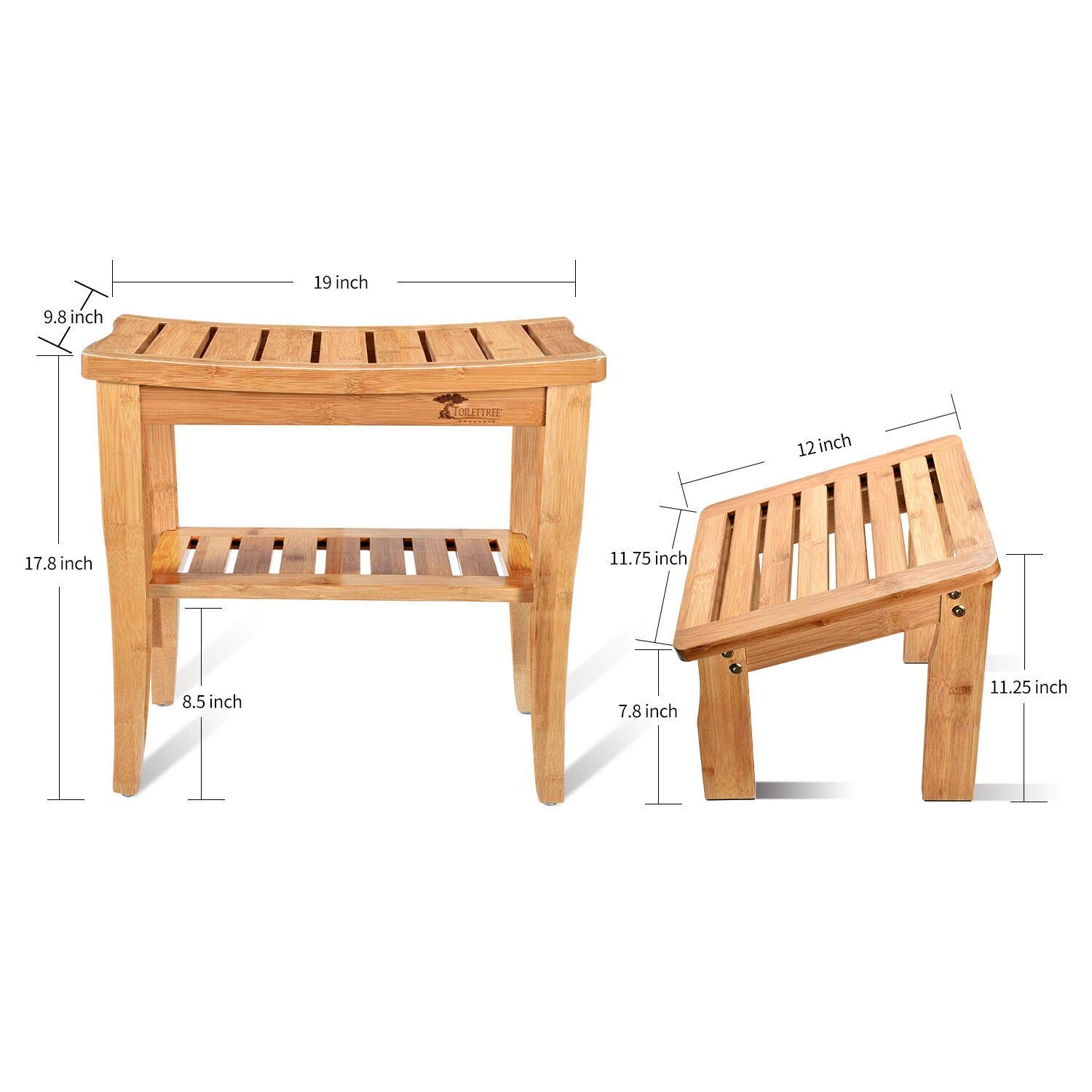 Deluxe Bamboo Shower Seat with Foot Stool & 5-Tier Freestanding Bathroom Organizing Shelf Set - Waterproof & Space-Saving for Seniors, Spa, and Small Bathrooms