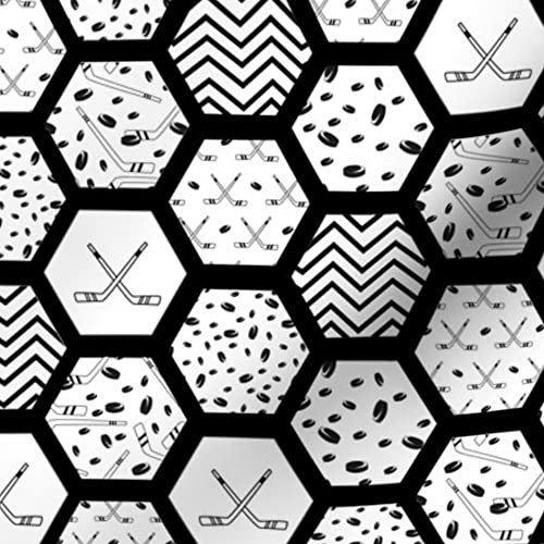 Hockey Sports Hexagon Quilt Topper - Printed Minky Fabric Fat Quarter for Baby Blankets, Quilt Backing & Sewing Projects - Soft Plush Wholecloth Cheater Quilt Patchwork - Perfect for Nursery Decor, DIY Crafts & Cozy Home Textiles