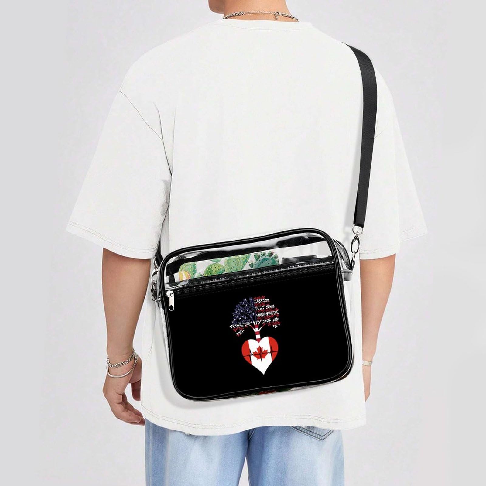 Clear Stadium Bag for Canada & US - Root Heartbeat Transparent Messenger Shoulder Bag with 2 Compartments, Waterproof Crossbody Purse for Concerts, Sports Events & Travel