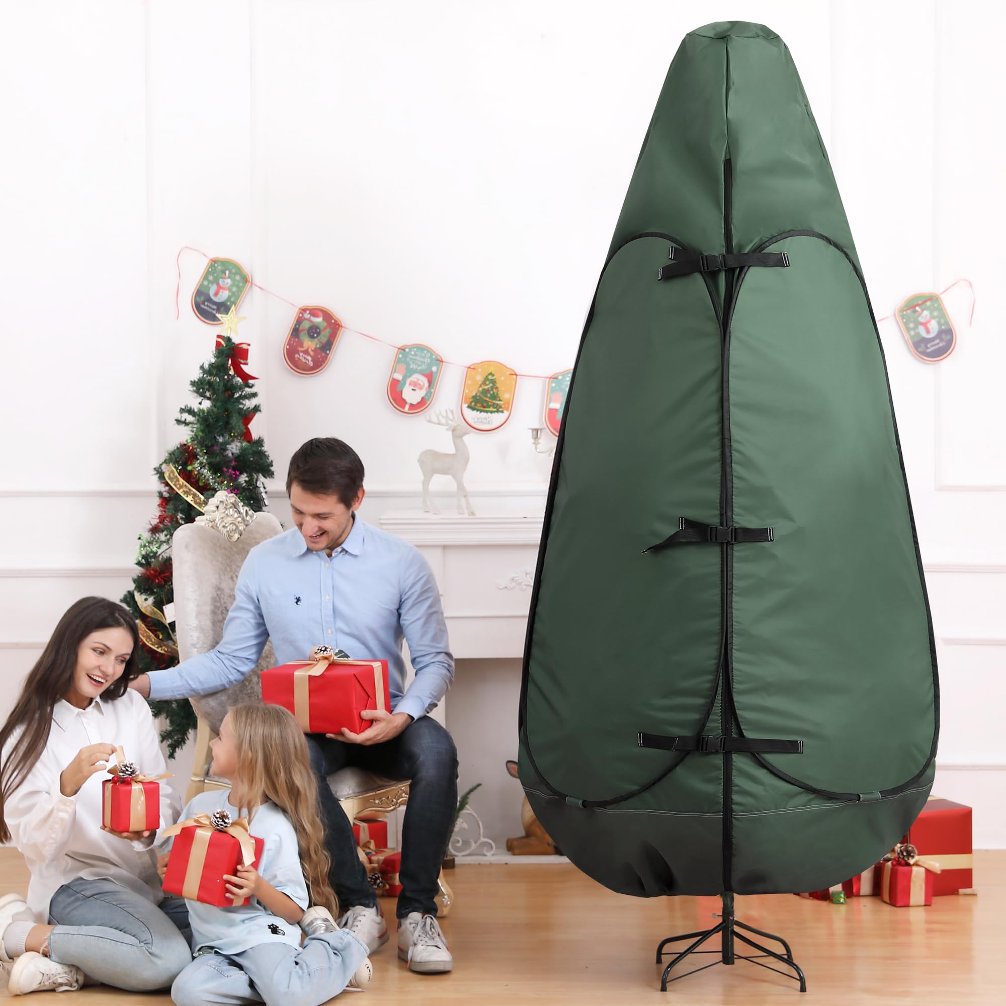 9 ft Christmas Tree Storage Bag - Heavy Duty Green Tree Cover for Upright Storage (Fits 8-10 ft Artificial Trees) | Holiday Decor Organization & Protection