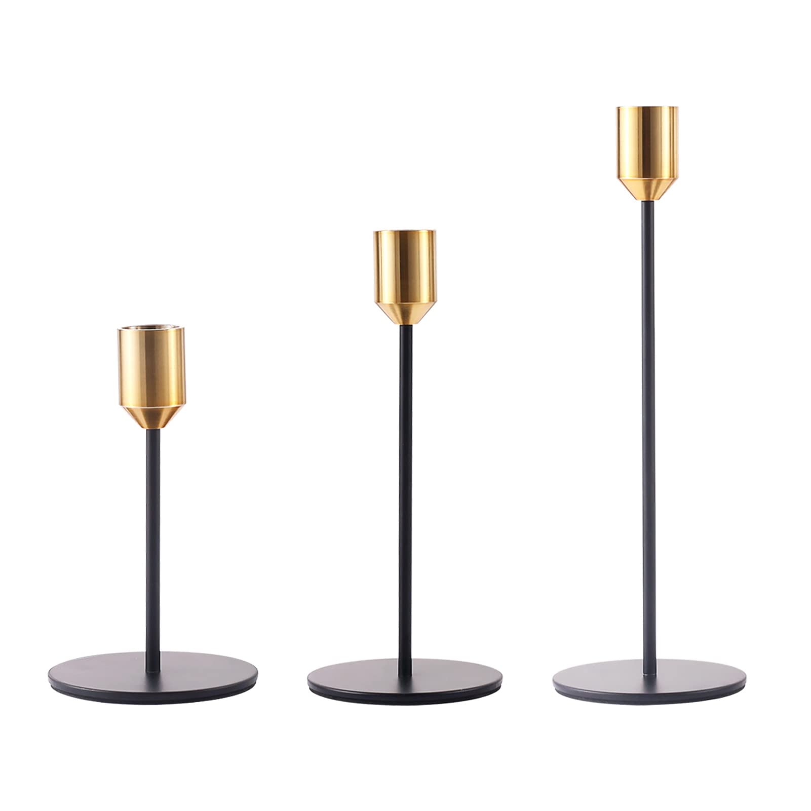 ZZTT Modern Gold Candle Holder Set of 3 - Simple Installation Candlestick Stand for Home Decor, Party, Wedding & Table Centerpiece - Elegant Taper Candle Holders for Dining Room, Living Room & Holiday Decorations
