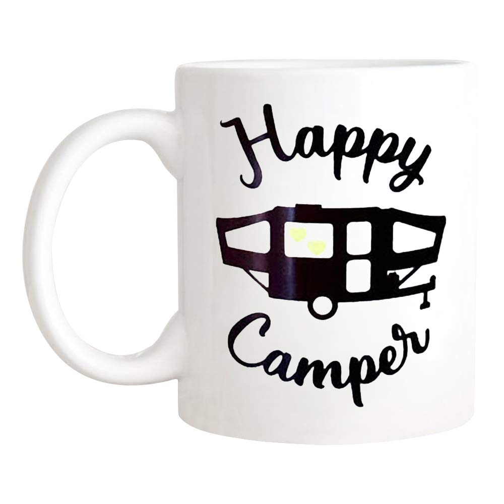 Happy Camper Mug - 11oz Ceramic Coffee Cup for Camping Enthusiasts | Insulated Travel Mug for Pop Up Campers, RV & Outdoor Adventures | Perfect for Morning Coffee by the Campfire or Road Trips