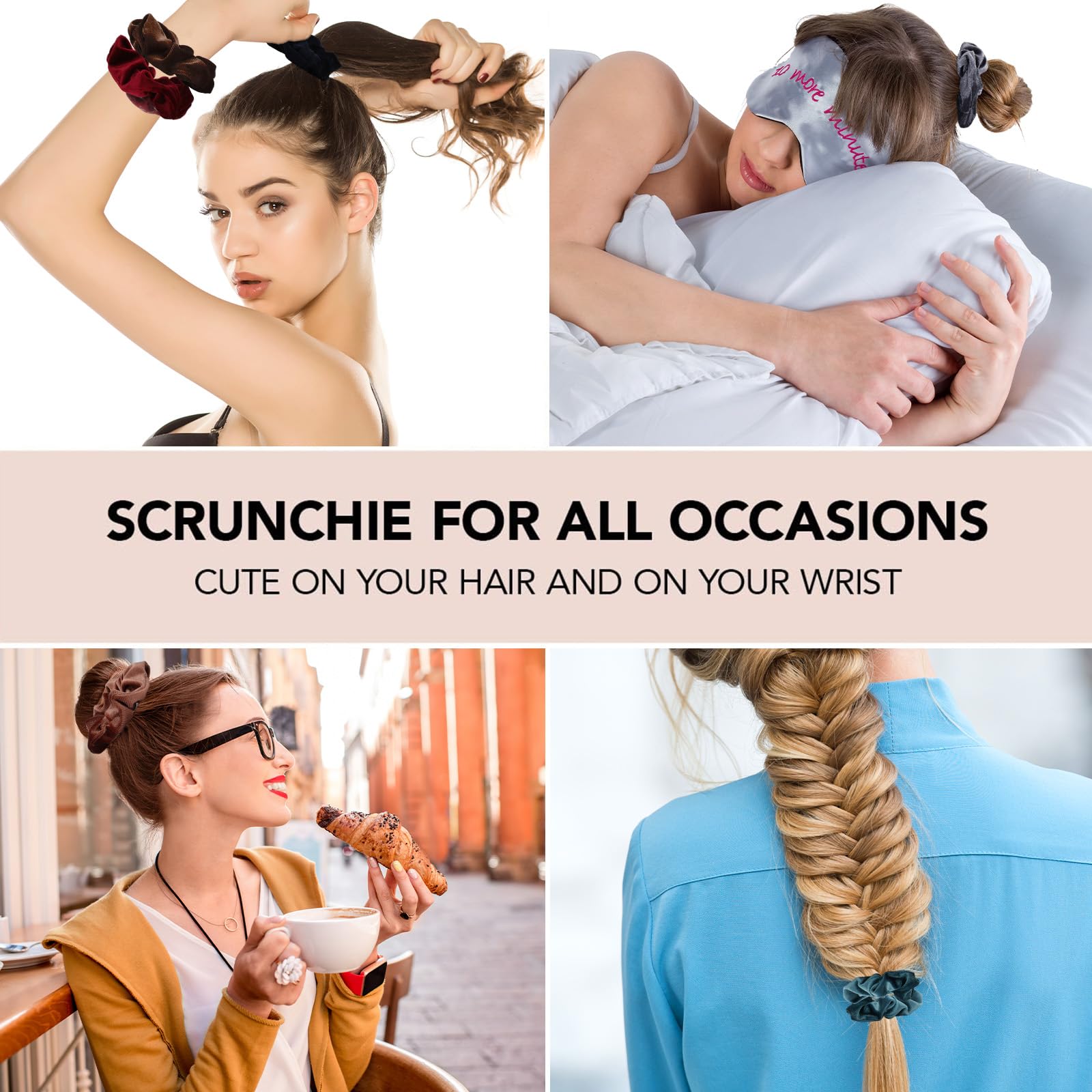 Whaline 12 Pack Velvet Hair Scrunchies - Soft Elastic Hair Bands for Women & Girls (12 Colors) - Perfect for Work, Gym, and Everyday Styling