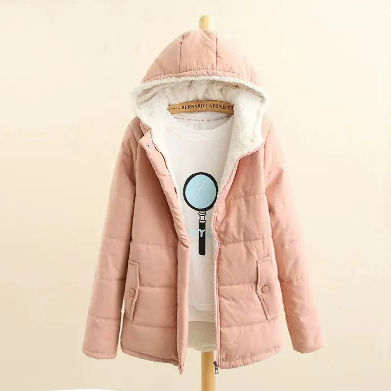 Warm Winter Women's Hooded Puffer Jacket - Cotton Wool Blend Thick Long Sleeve Coat for College Style | Perfect for Cold Weather, Outdoor Activities & Casual Wear
