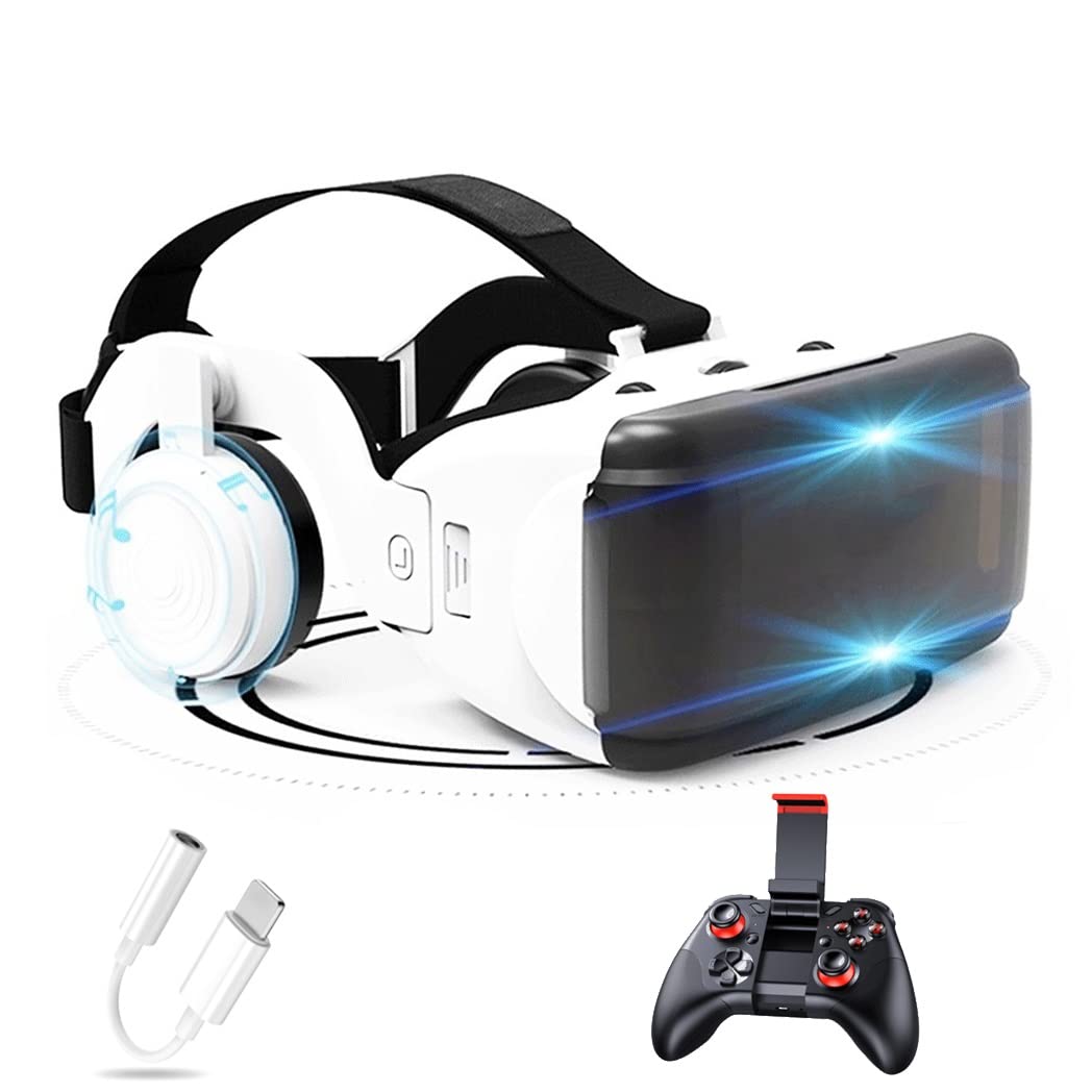 3D VR Headset with Bluetooth Controller - Compatible with iPhone 13 Pro Max/13 Pro/13/12/11, Samsung Galaxy S21, Huawei & Xiaomi Series - Immersive Virtual Reality Gaming & Movie Experience for Home Entertainment
