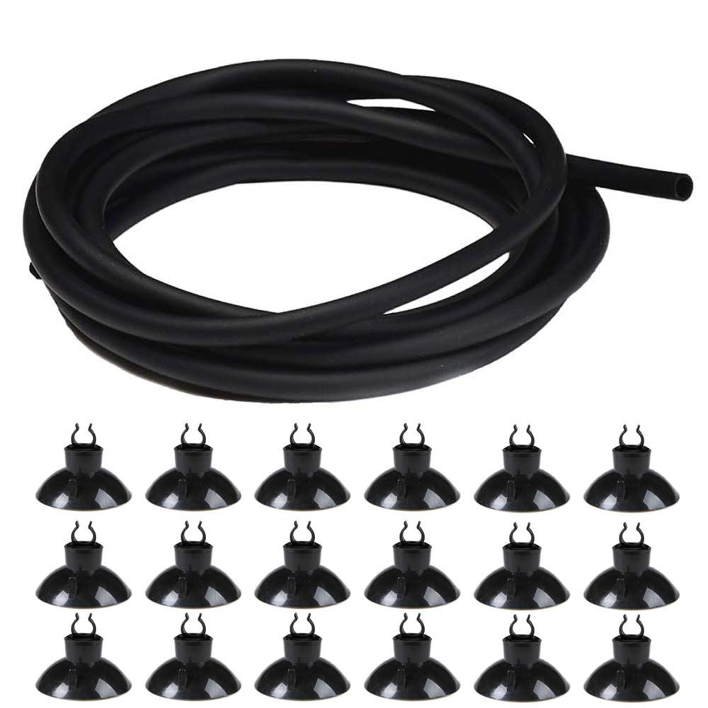 25 Feet Black Standard Airline Tubing with Suction Cups for Aquariums & Terrariums - Ideal for Fish Tanks, Reptile Habitats, and Hydroponic Systems