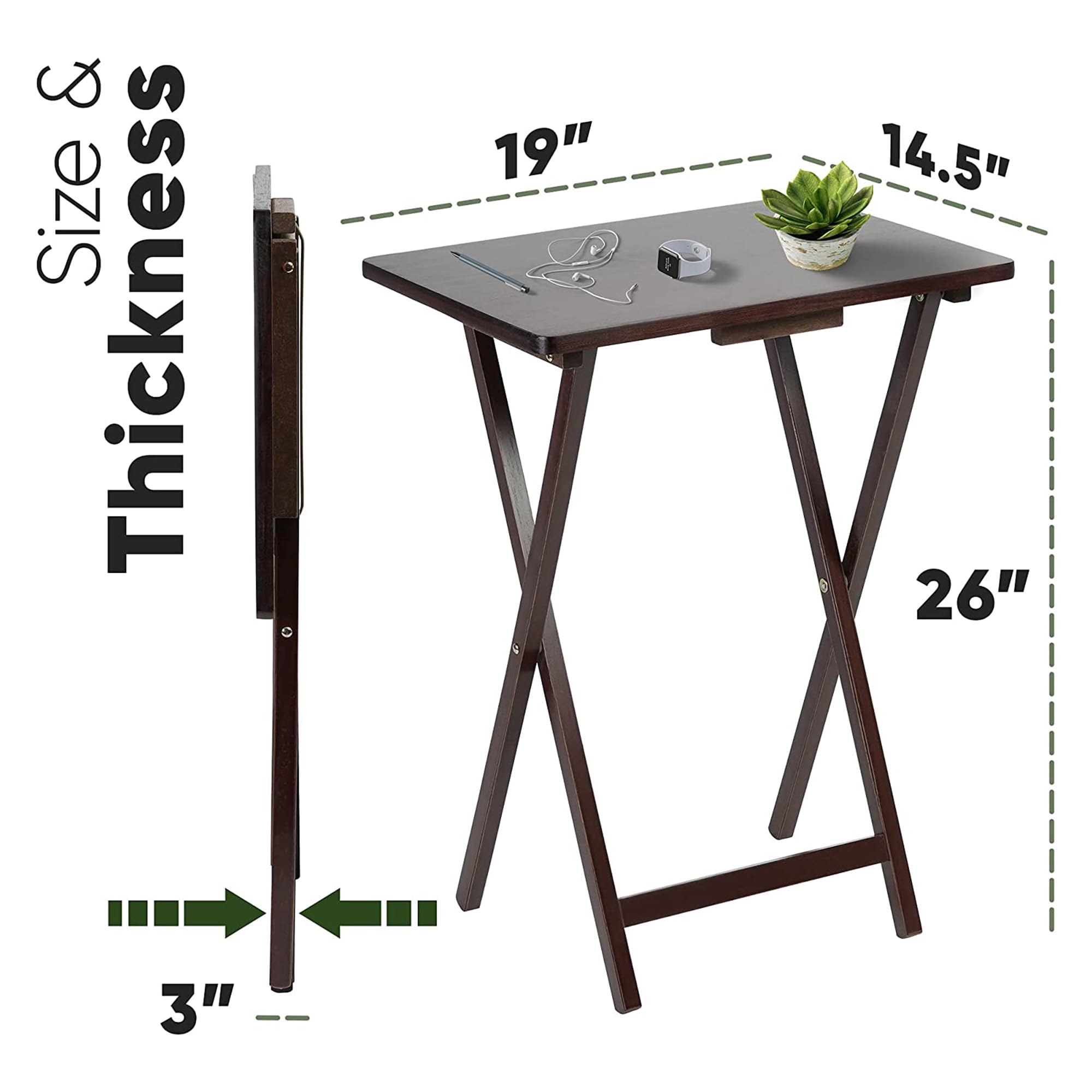Premium PJ Wood Solid & Sturdy Portable Folding TV Tray Table - Espresso Brown (10-Piece Set) | Snack Desk, Laptop Stand, Breakfast in Bed, Living Room & Dorm Essential