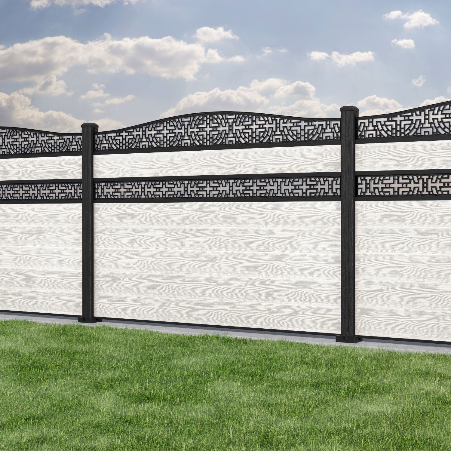Classic Kumo Curved Top Split Screen Fence Panel in Light Stone - Durable Composite Fence Posts for Backyard Privacy & Outdoor Decoration | Perfect for Patio, Garden, and Poolside Landscaping