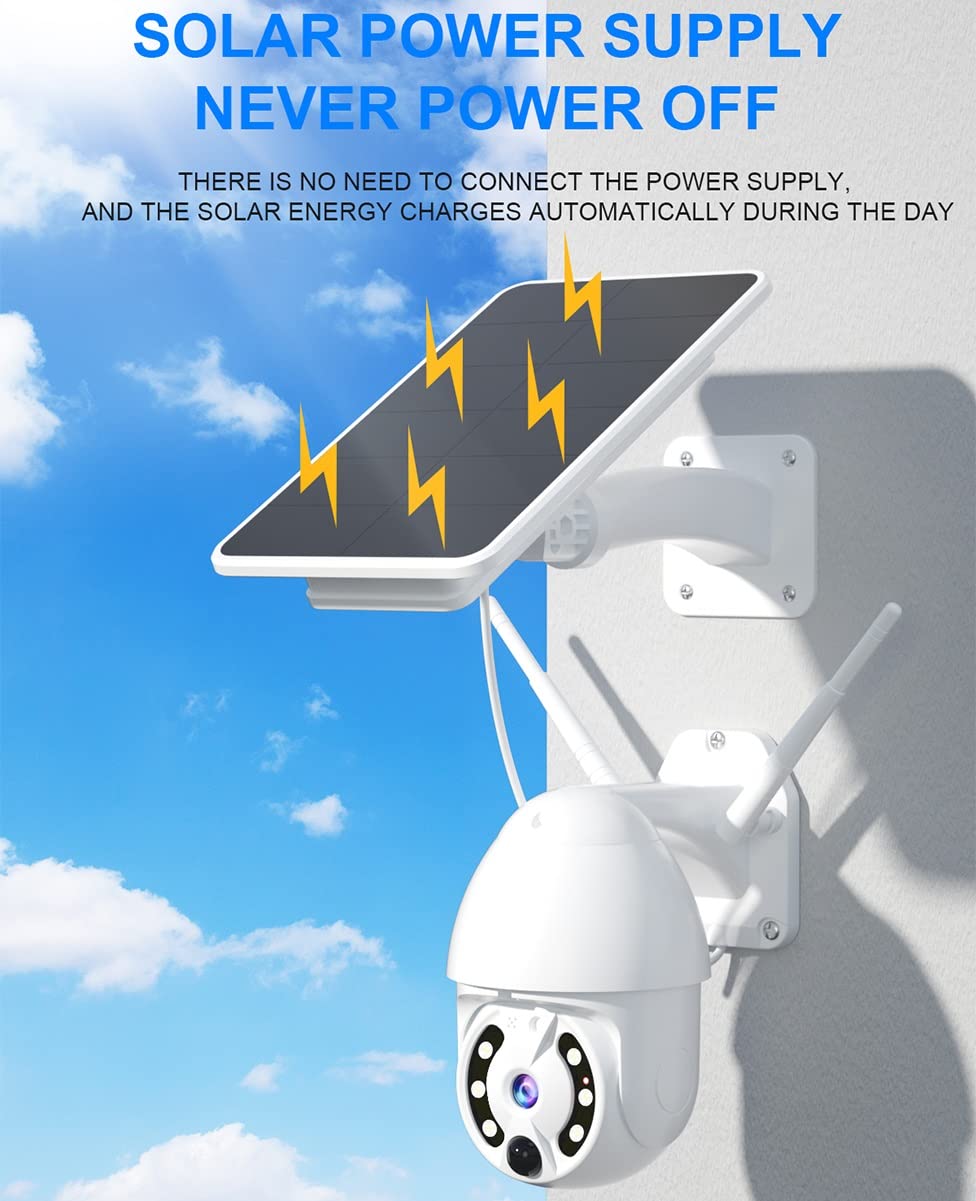 Outdoor Solar WiFi Security Camera with Floodlight - 2-Way Audio, PIR Human Detection, Color Night Vision, IP66 Waterproof, 5.8W Solar Charging - Ideal for Home Surveillance, Yard Monitoring & Business Security