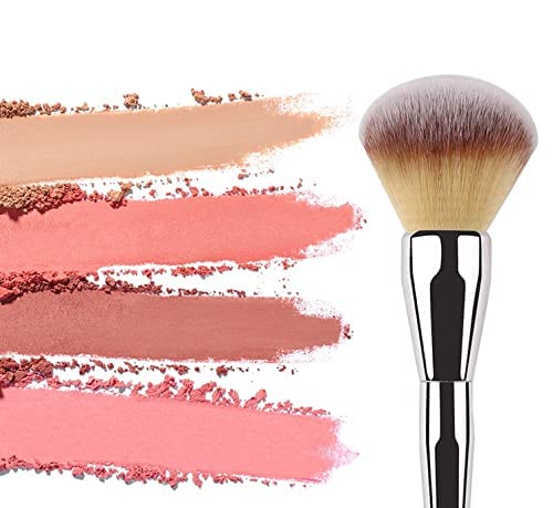 Premium Jnkb Foundation Brush - Large Flat Arched Kabuki Makeup Brush for Liquid, Cream & Powder | Durable Professional Brush for Flawless Blending, Buffing & Concealer | Perfect for Everyday Makeup & Professional Studio Use - Silver