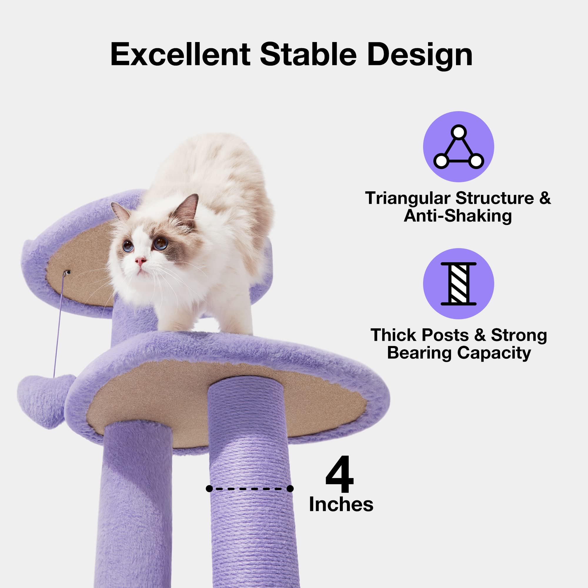 VETRESKA 40 Inch Multi-Level Cat Tree Tower with Scratching Post & Dangling Toys - Indoor Cat Climbing Furniture for Play, Rest & Scratching - Purple Pet Accessory for Home & Apartment