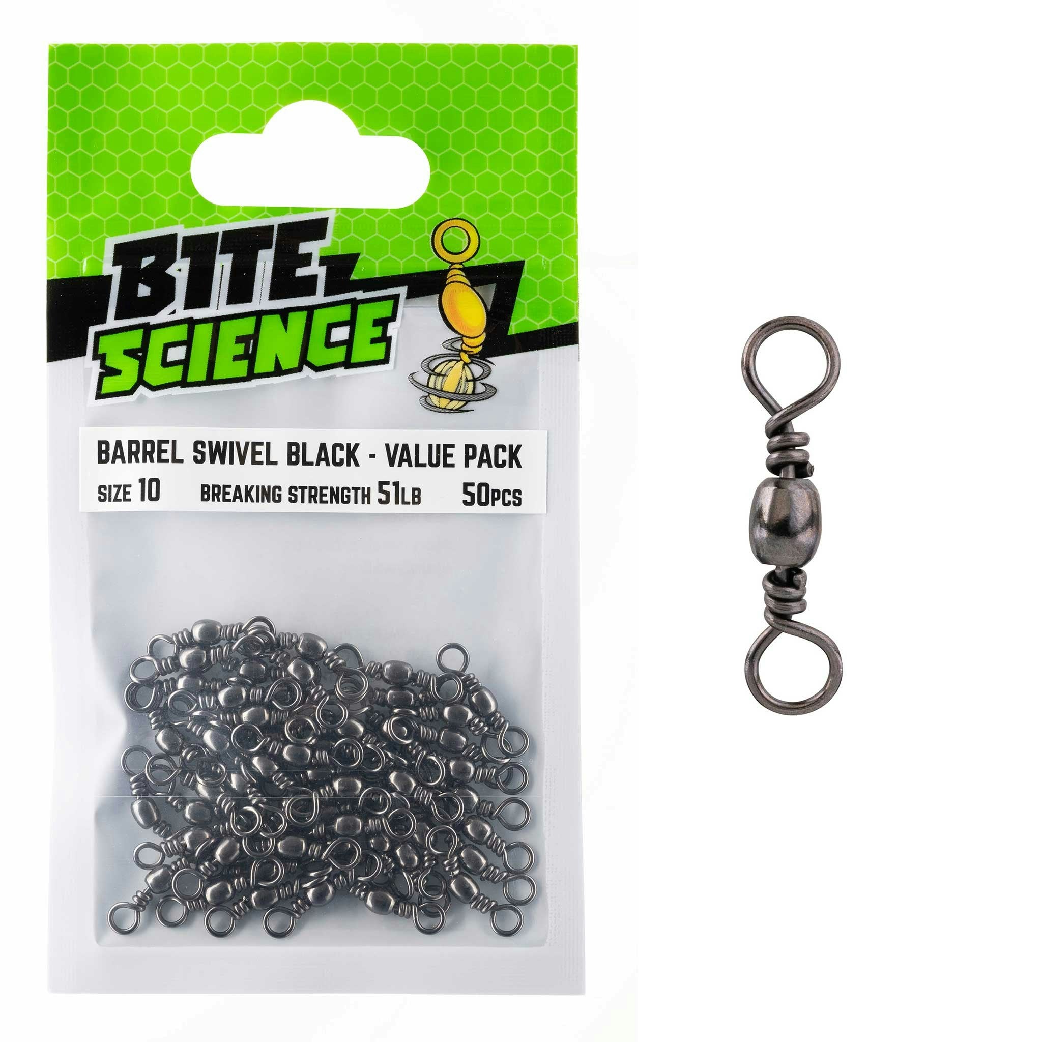 Bite Science Swivels Black Barrel - High Performance Fishing Swivel for Saltwater & Freshwater - Perfect for Lure Rigs, Trolling & Offshore Fishing