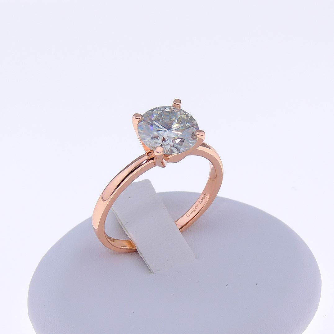Ginger Lyne 3 Ct Moissanite Solitaire Engagement Ring for Women - White Gold over Sterling Silver, Diamond Alternative Wedding Band - Perfect for Proposals, Bridal Gifts & Anniversary Celebrations